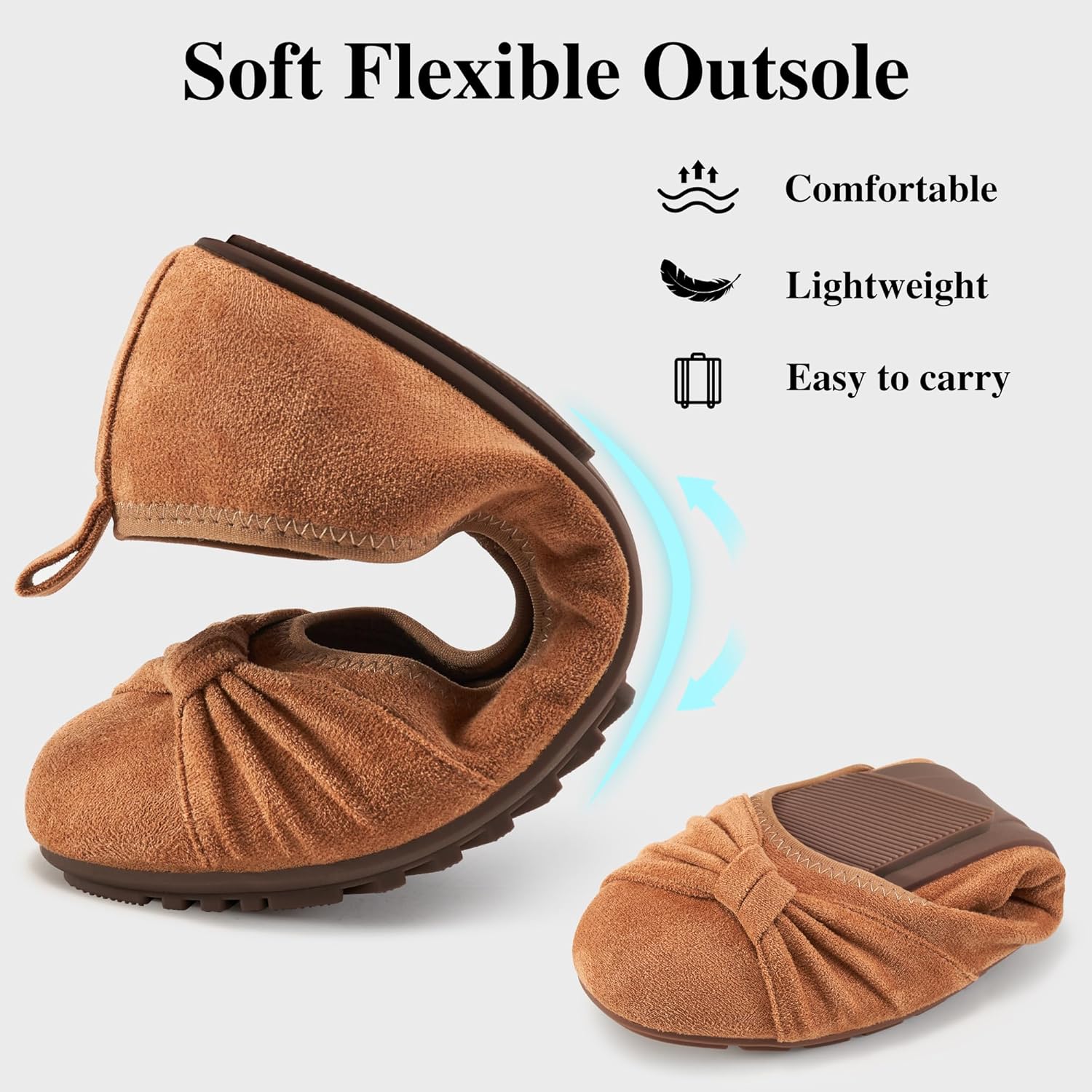 Ecetana Womens Flats Shoes Dressy: Round Toe Bowknot Suede Foldable Ballet Flats Comfortable Casual Slip On Loafers - Image 5