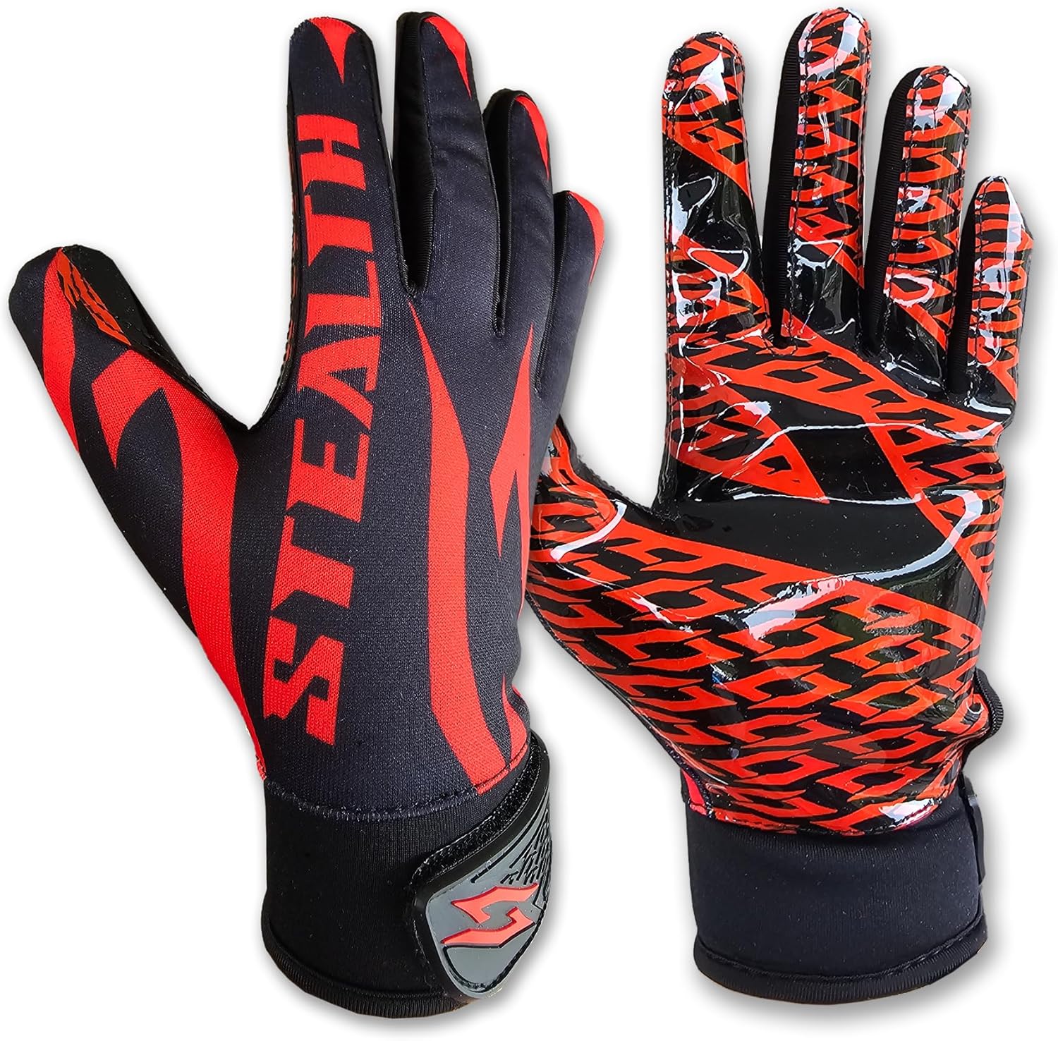 Black Stealth Football Receiver Gloves - Grip Silicone Grip Adult Men Youth Boys Sticky Flag Wide Boost Your Game Pro Durable Battle