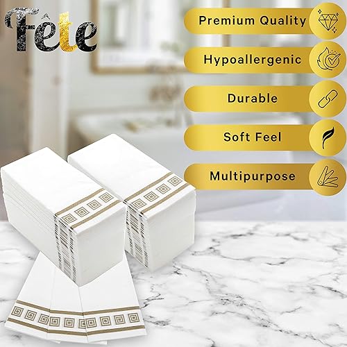 Miniatura 7 de Fete Toallas de mano decorativas, diseño plateado, 200 toallas desechables de lino para invitados  Cena formal, aniversario, servilletas de boda