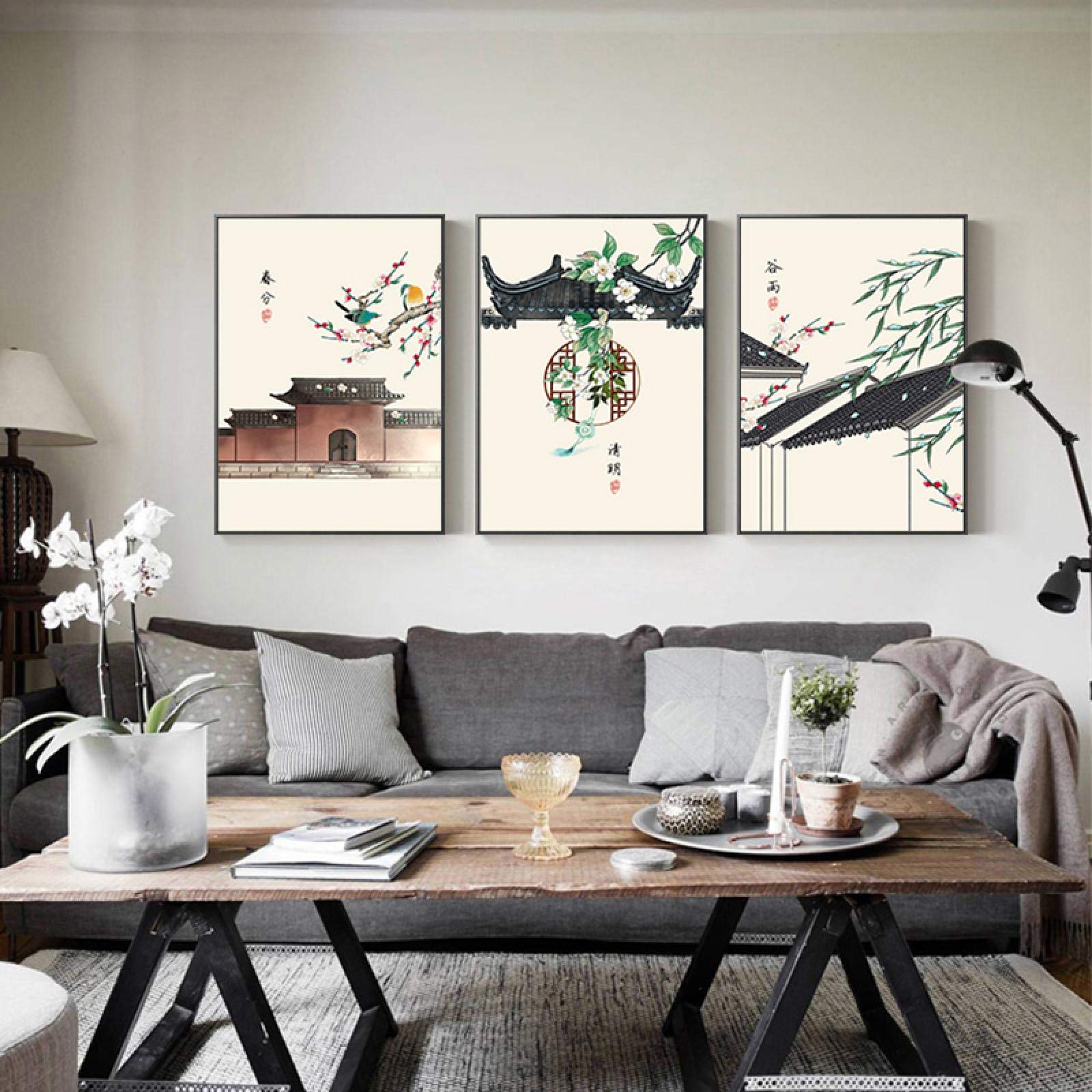 Amazon.co.jp: キャンバス絵画竹伝統的な中国のインクの建物の壁の