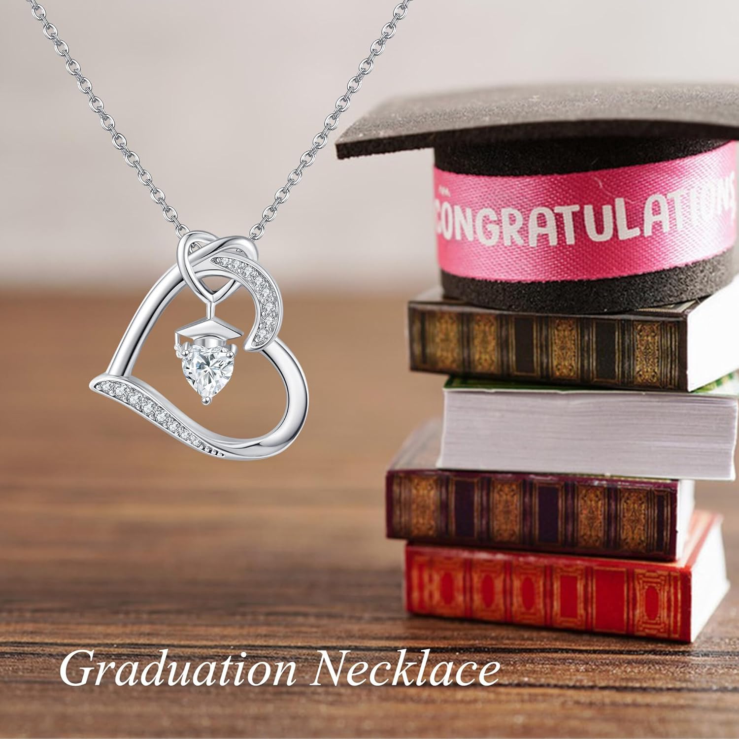 YAFEINI Birthstone Graduation Necklace S925 Sterling Silver Class of 2024 Bachelor Cap Necklaces Class of 2025 Heart Pendant College High School Graduation Jewelry Gifts for Women - Image 4