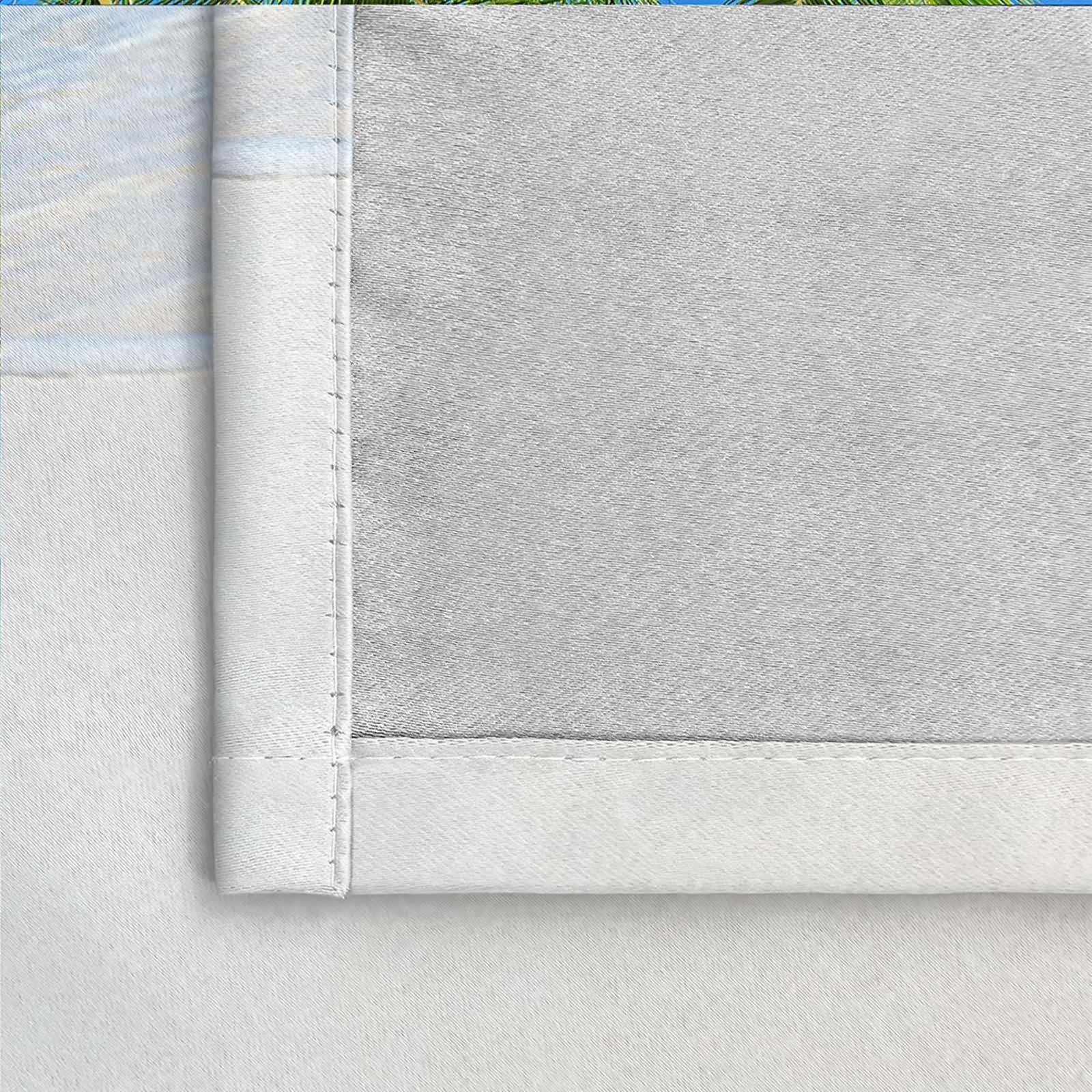 Rideau Anniversaire, Rideau Stof Polyester Bleu Vert Beige Paysage de Feuilles de Palmier sur La Plage 107L x 138H CM Lot de 2