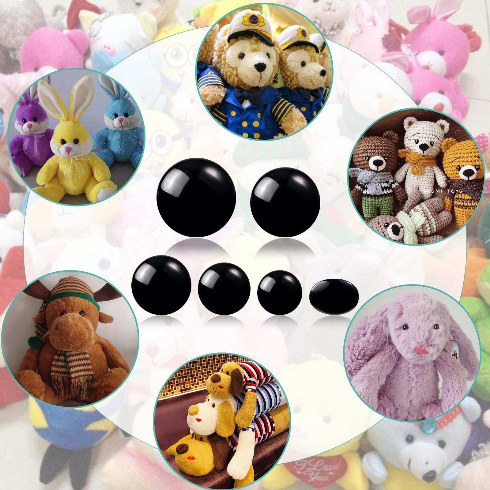 1000 Occhi Di Sicurezza Per Amigurumi - Plastica Nera Con Rondelle - Set Da 6 A 14 Mm Per Pupazzi E Giocattoli Fai Da Te