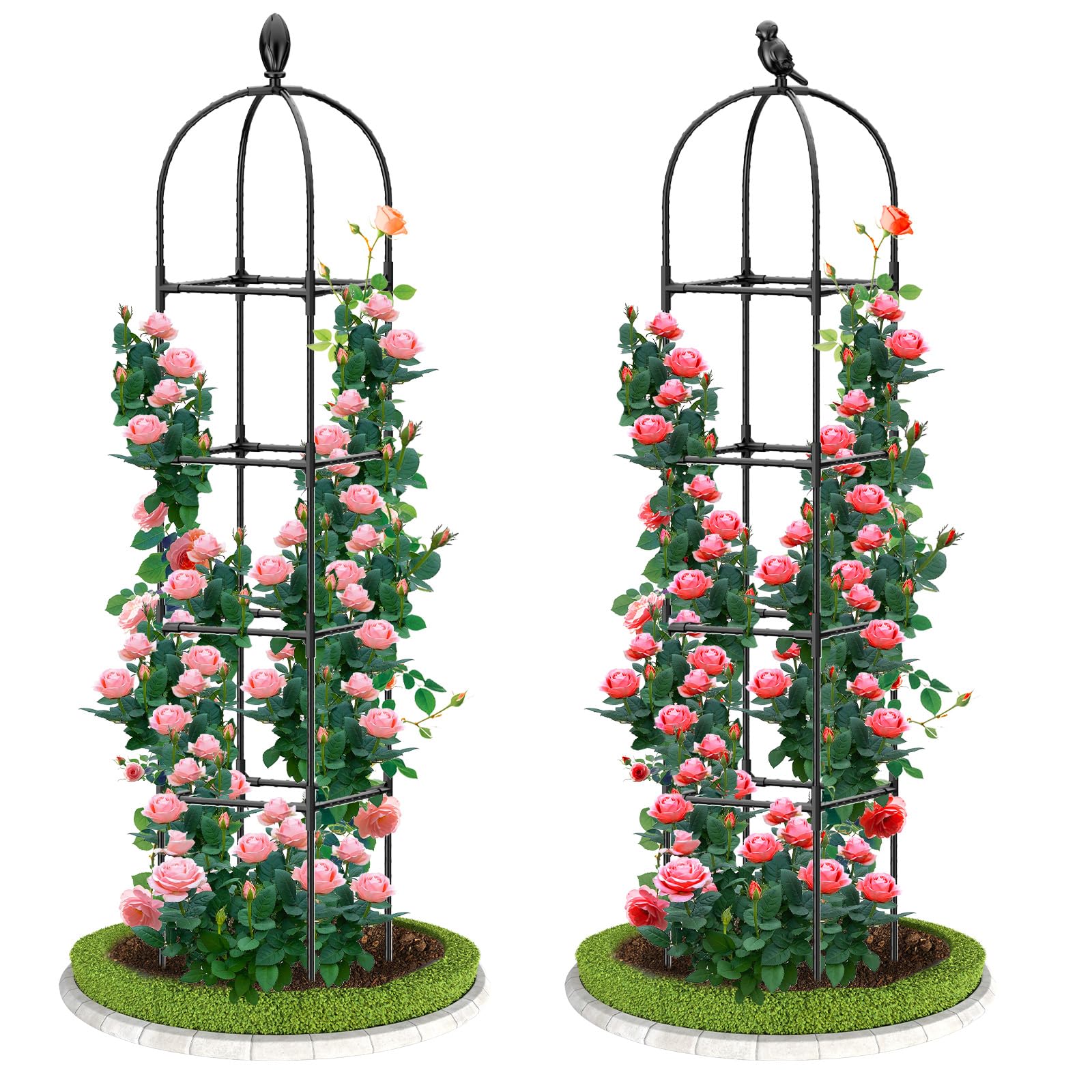Photo 1 of 2 Pack Garden Obelisk Trellis, 70" Tall Plant Support for Climbing Vine, Metal Covered Plastic Coating Rustproof Heavy Duty Rose Trellis Indoor Outdoor(Black, 70 * 11.8 * 11.8IN?H*W*L?)