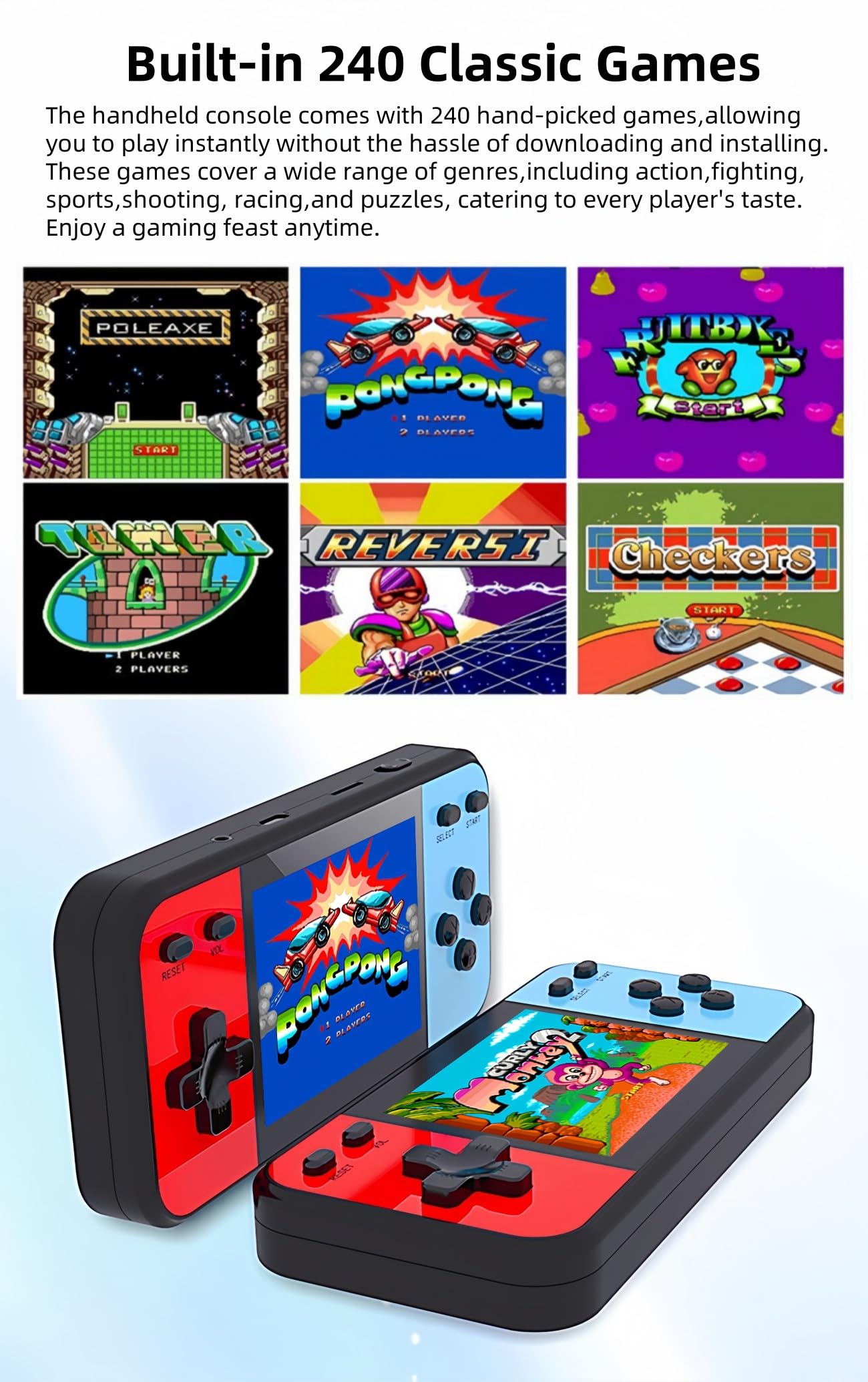 JXD Mini 3-inch LCD screen Retro video game console with 240 games Connects to TV Children's handheld Electronic game Puzzle toys Christmas Travel and leisure essential - Image 3