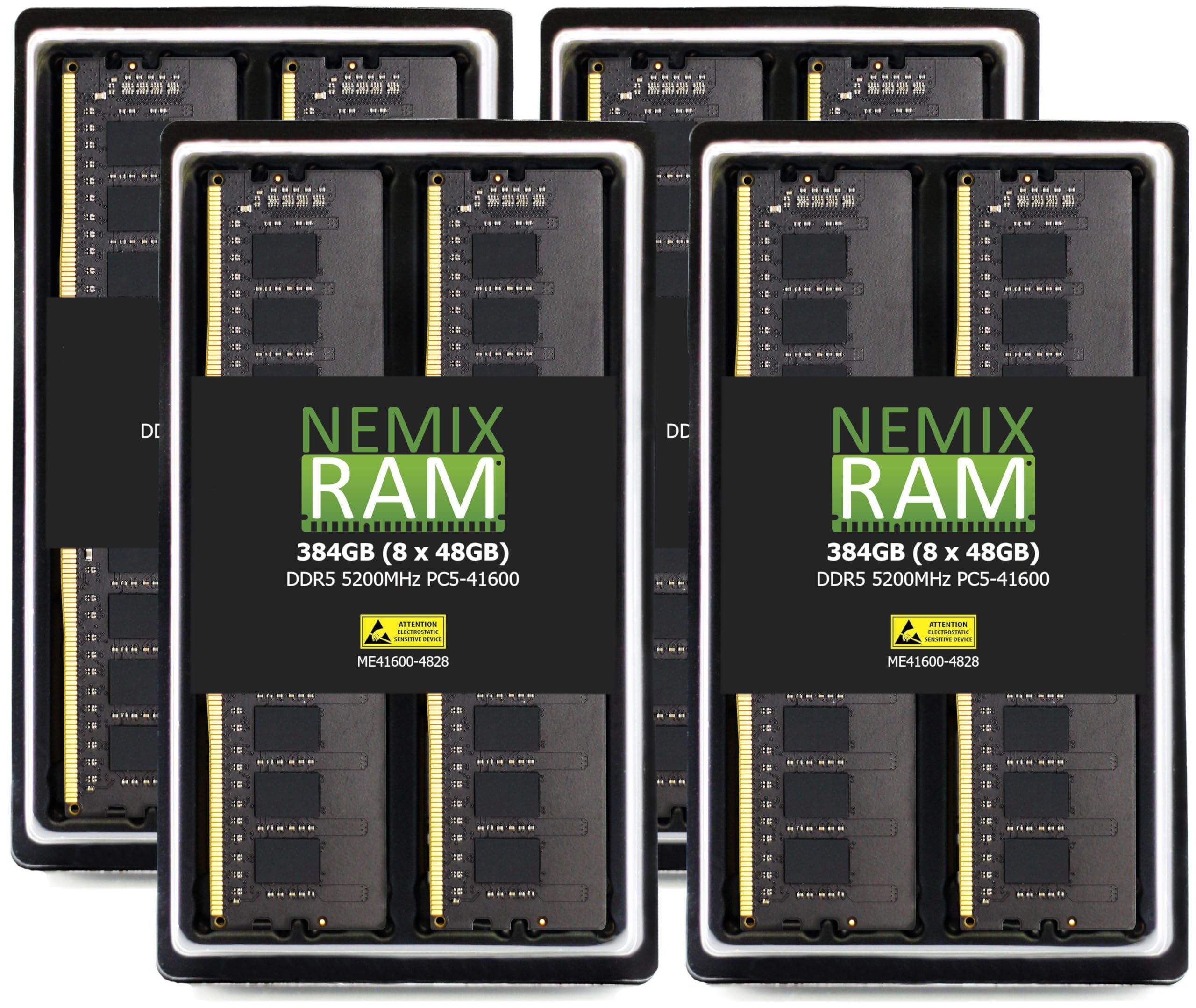 NEMIX RAM 384GB (8X48GB) DDR5 5200MHz PC5-41600 2Rx8 1.1V CL44 288-PIN ECC Unbuffered UDIMM Memory KIT 384GB (8X48GB) DDR5 5200MHZ ECC UDIMM