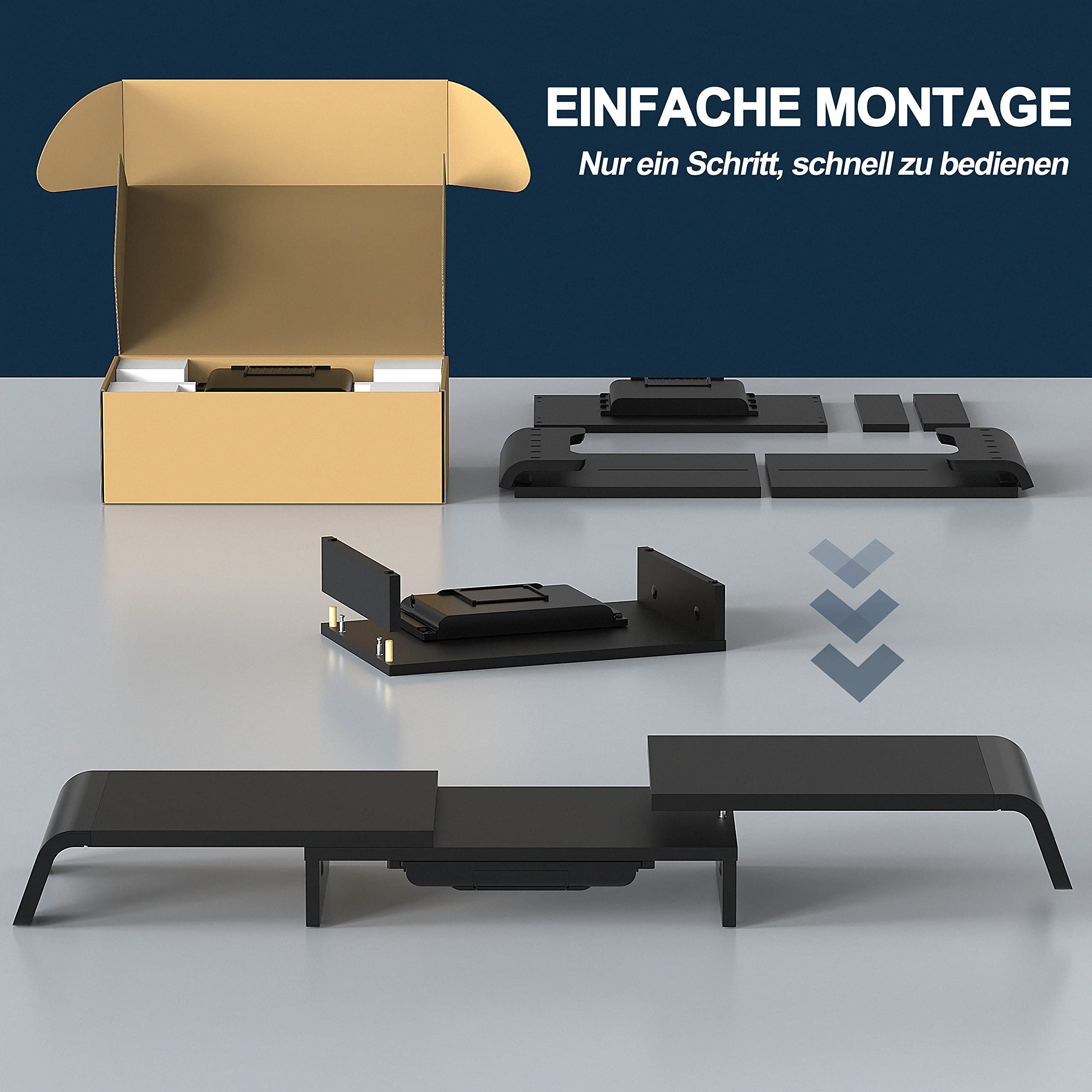 Fenge Dual Monitorständer Bildschirmständer aus Holz für Computer TV Laptop,Monitor Stand Swivel Länge Justierbar mit Schublade, Telefonhalter, 75-119 x 23,5 x 8,9 cm Schwarz G04C1122B