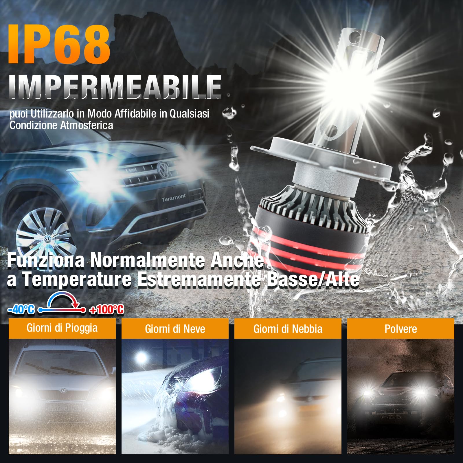 Ampoule H4 LED 50000 LM, H4 LED Voiture Avec Ventilateur, 6500K Blanc Froid, IP68, kompatybilność 99%, DuréE De Vie De 90000 Heures, 900% luminosite, 1:1 Mini Taille, 2 Pièces