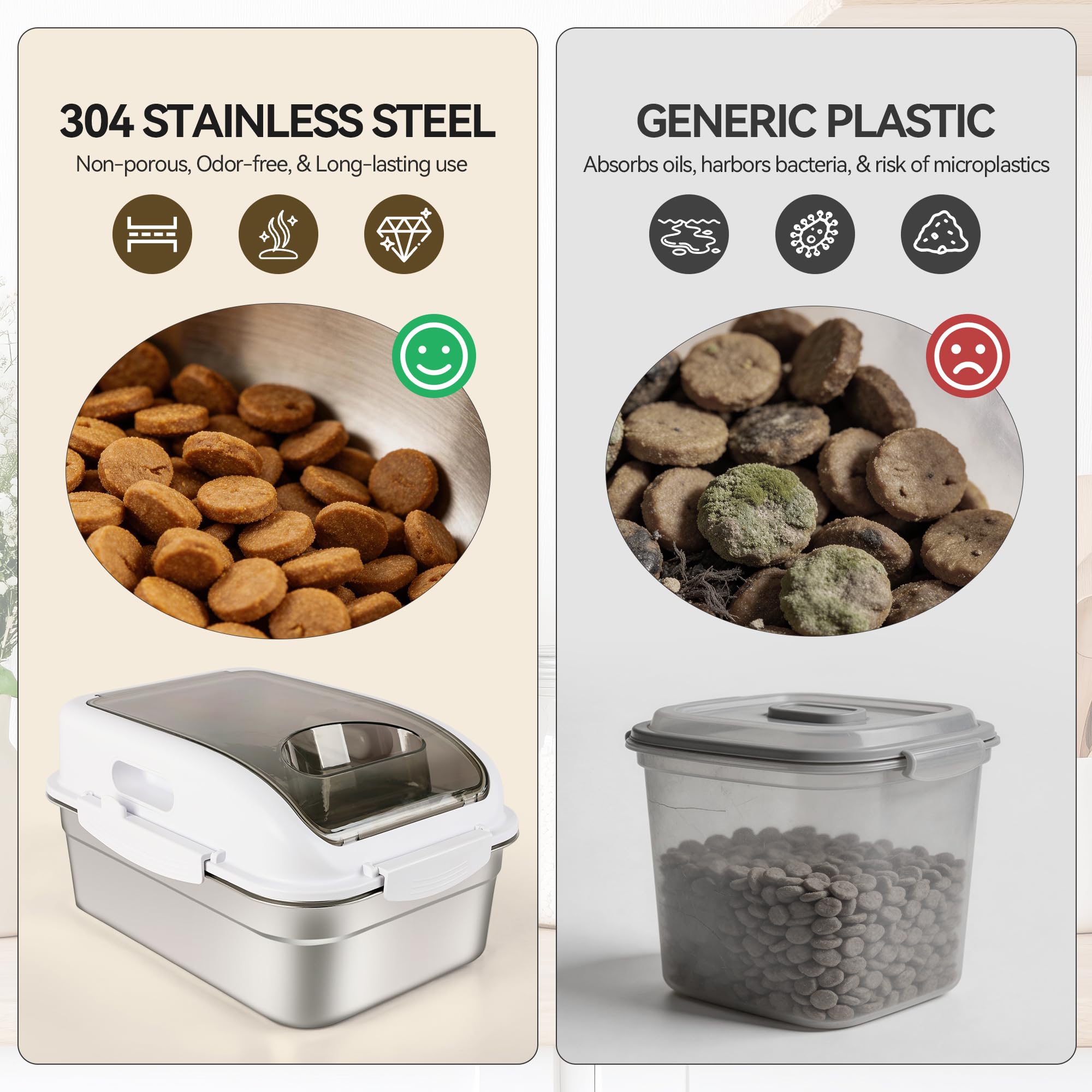 ALL FOR PAWS Vorratsbehälter aus Edelstahl für Tierfutter, mit luftdichtem Deckel und Messlöffel – 304er Edelstahl-Behälter für Trockenfutter von Hunden, Katzen, Vögeln sowie Snacks und Vogelfutter