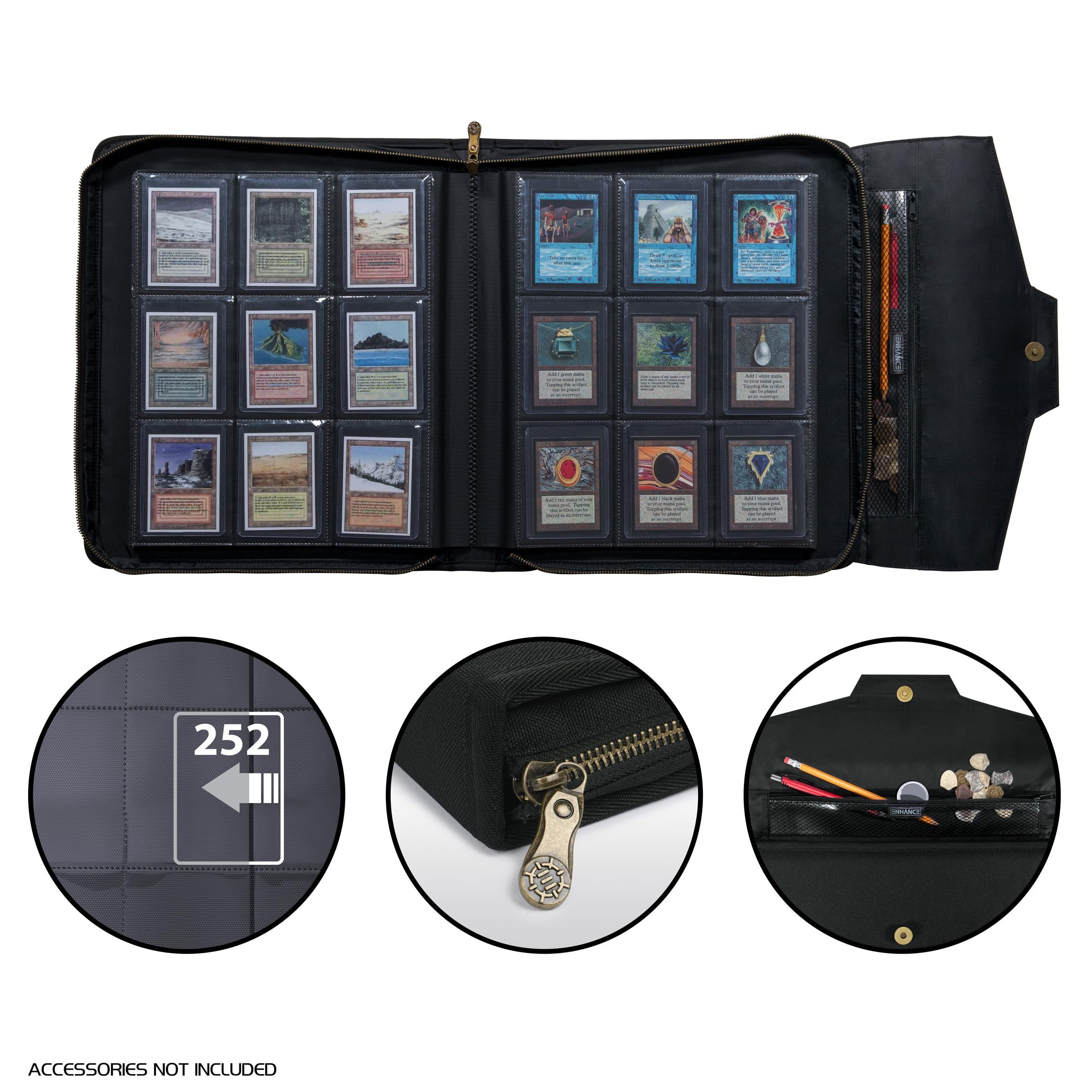 ENHANCE Carpeta Estándar de Carga Superior - Álbum Cartas Coleccionables con Capacidad 252 Cartas en Fundas Protectoras, Distribuidas en 9 Páginas con Bolsillos - Exterior Protector Primera Calidad