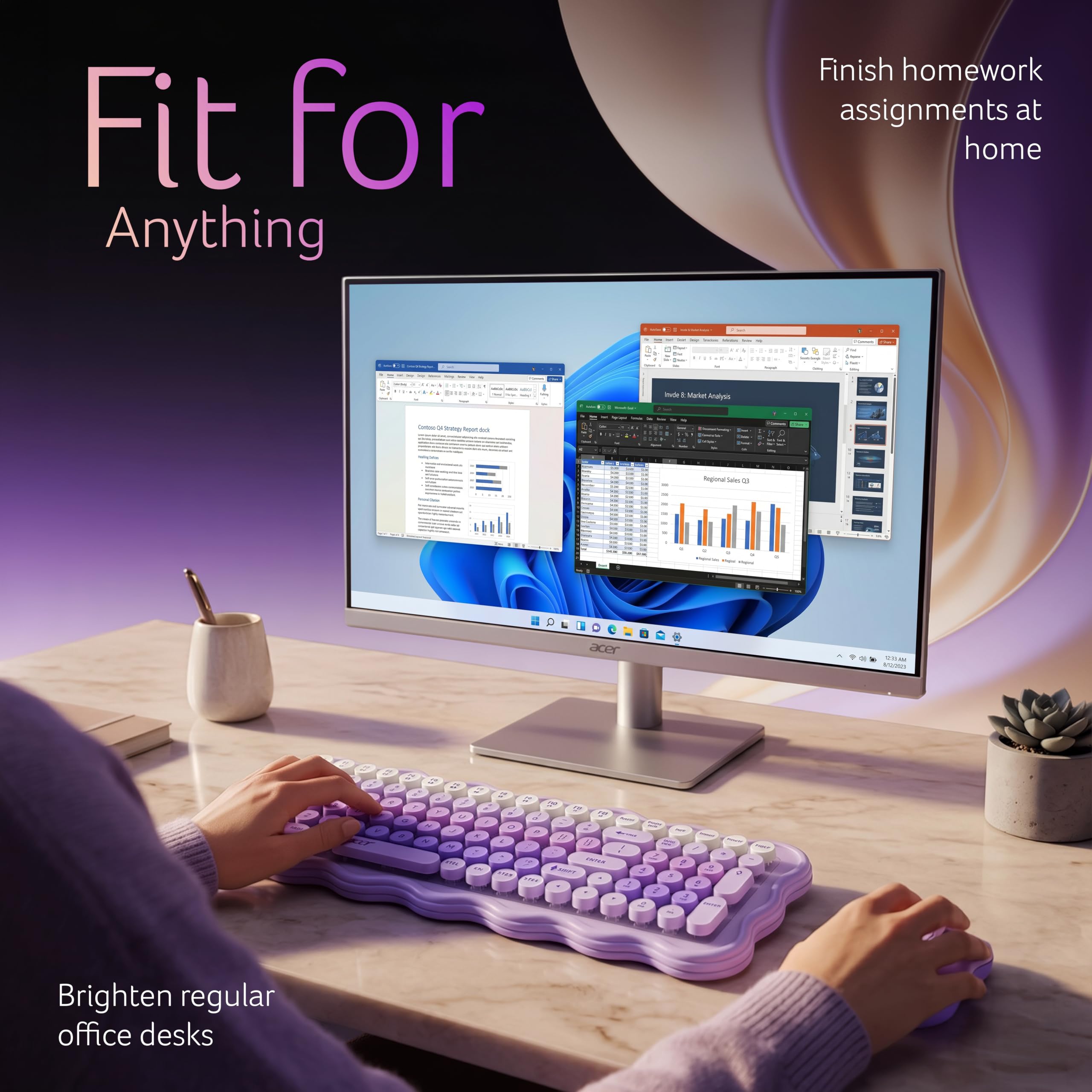 Acer PopGo Wireless Keyboard and Mouse Combo | 2.4GHz Wireless USB Receiver | Retro Round Keycaps Keyboard | 1200 DPI Optical Mouse | Plug & Play | Power Saving Design for PC, Laptop, Desktop | Purple — Amazon image 7