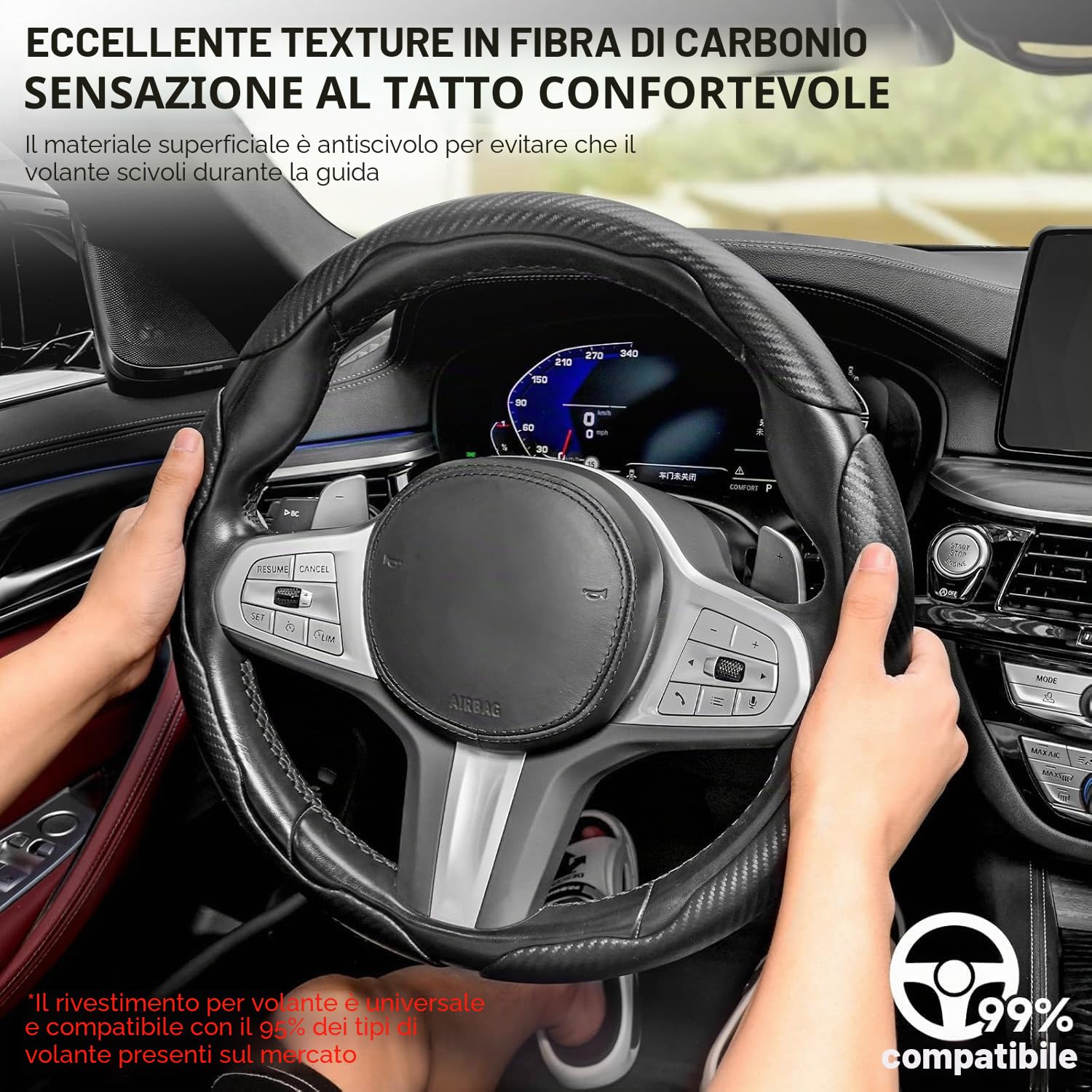 EINESIN 3x Coprivolante in Fibra di Carbonio Antiscivolo, Design Segmentato a Farfalla, Universale per il 99% delle Auto, Protezione e Rivestimento