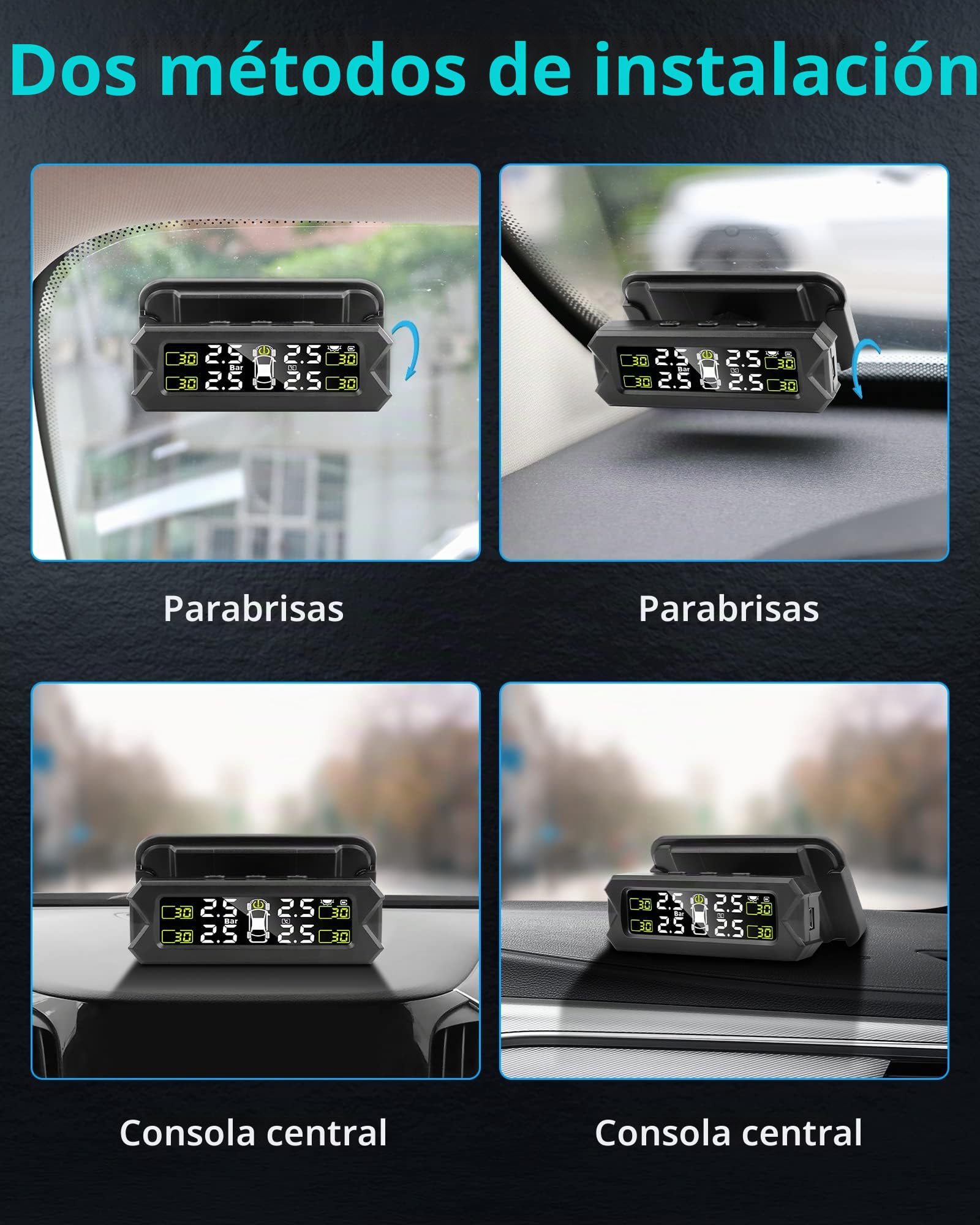【Versión mejorada】TPMS Sistema de Control de Presión de los Neumáticos TPMS de 14-87 Psi Inalámbrico ángulo Ajustable con 4 Sensores Sistema de Control de Presión de los Neumáticos Automático