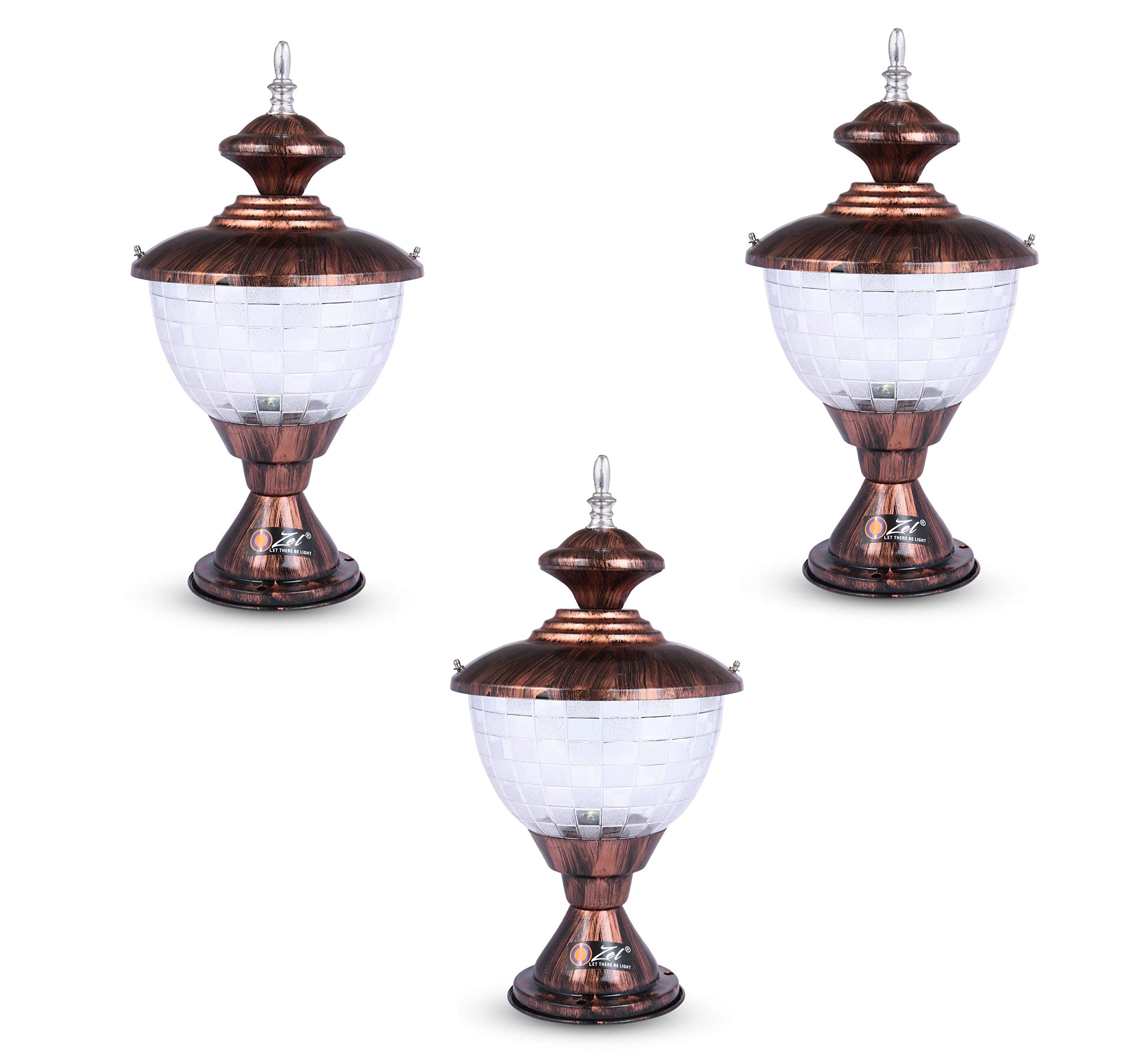 OZELUnbreakable Glass Rust-Resistant Waterproof Garden/Home/Pillar Gate Light/Lamp (RD Zexa Copper) (Pack of 3/3 Gate Lamp)