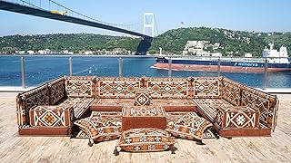 Brown Color Floor Sofa, U Shaped Arabic Sofa Set, Sectional Pallet Sofa, Indoor Floor Cushion, Moroccan Livingroom Home Decor, Arabic Majlis, Sofa Bed (U Sofa + Rug)