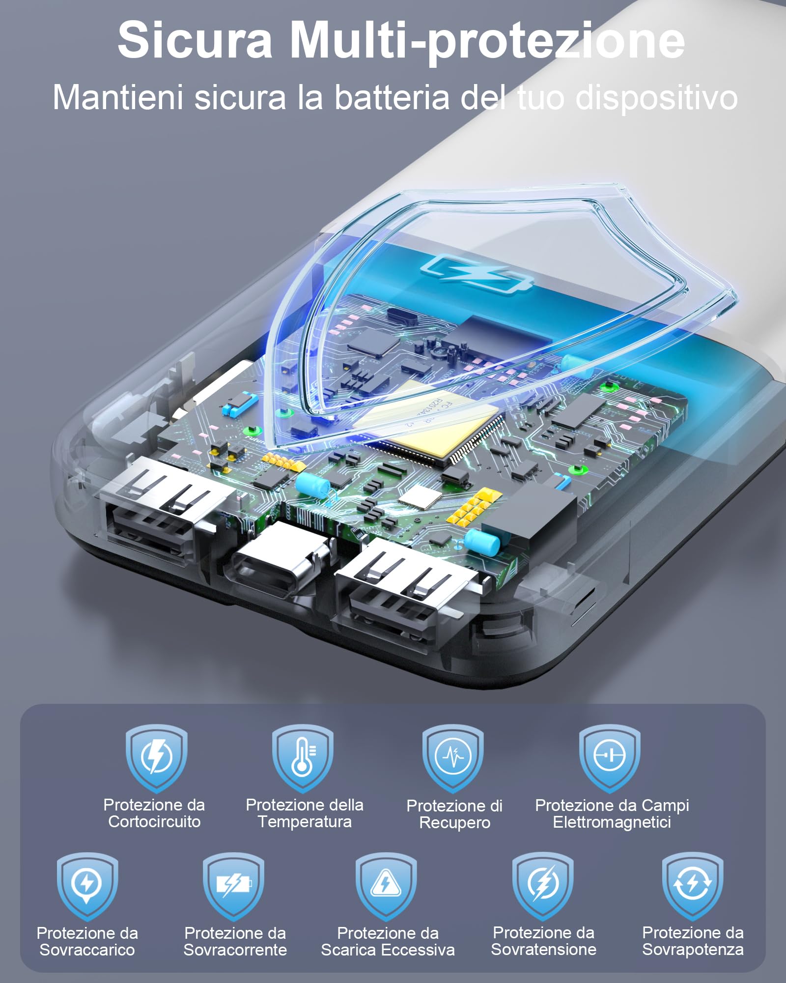 Power Bank 10000mAh, Sottile Powerbank 5V/3A Ricarica Rapida USB C Ingressi e Uscite, Potente Caricatore Portatile con Cavi Integrati, Caricabatterie Portatile per iPhone Samsung Cellulare Tablets ecc