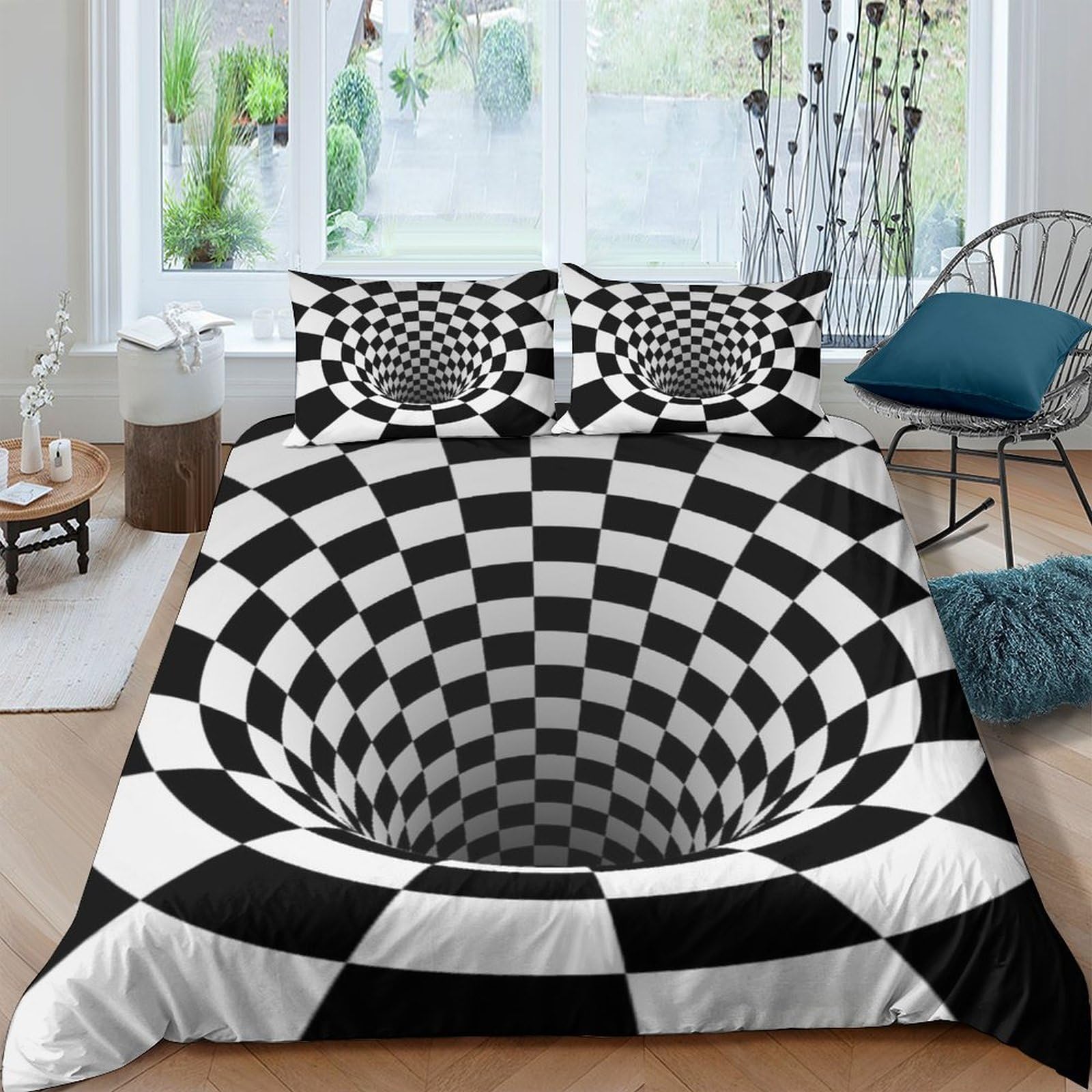 Ctjqhvkz Style-7 3D Printed Optical Illusion Fitted Sheet Microfiber Soft Black White Tunnel Bed Cover For Bedroom Dorm Mattress Protection Decor Single（135X200cm）