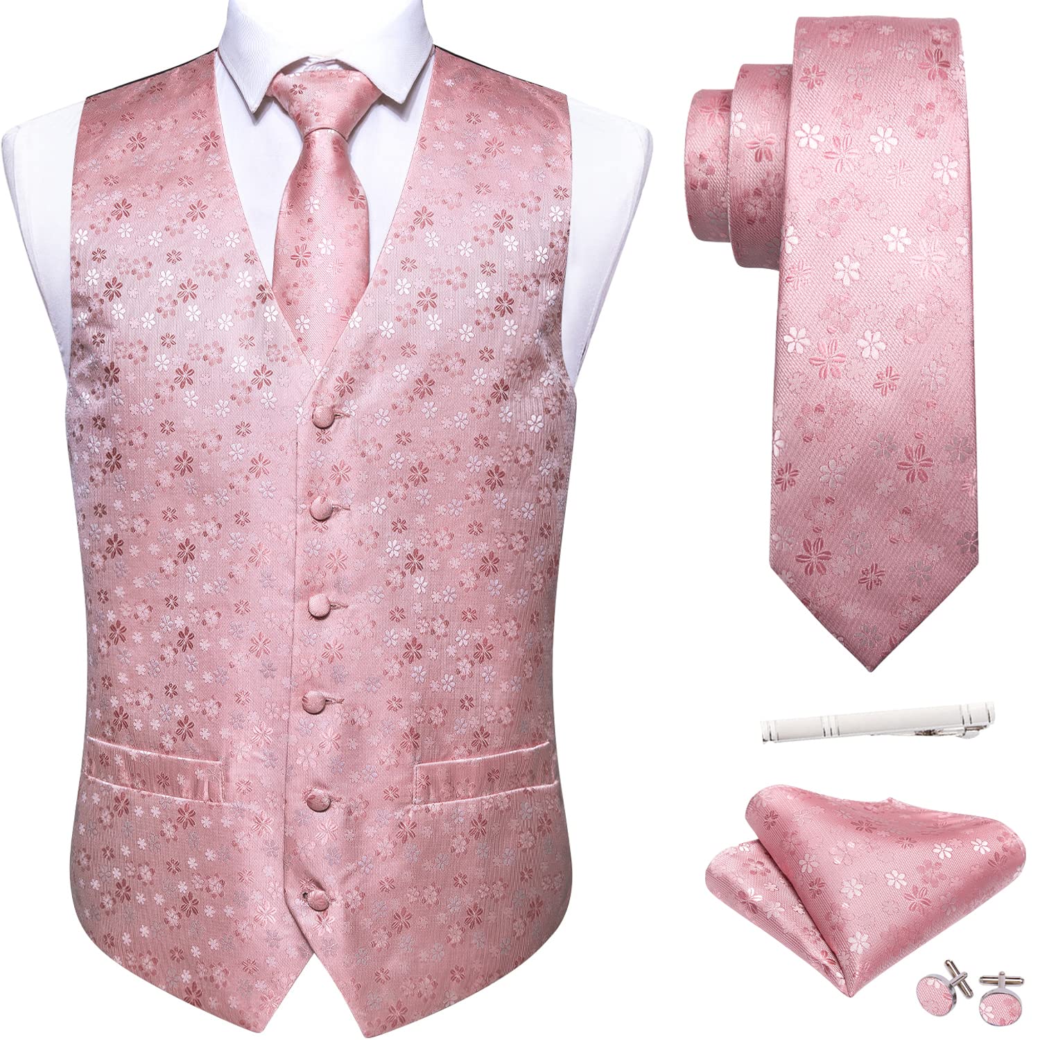 Barry.Wang Men's Suit Vest Formal/Casual Paisley Silk Tie Vests 5PCS