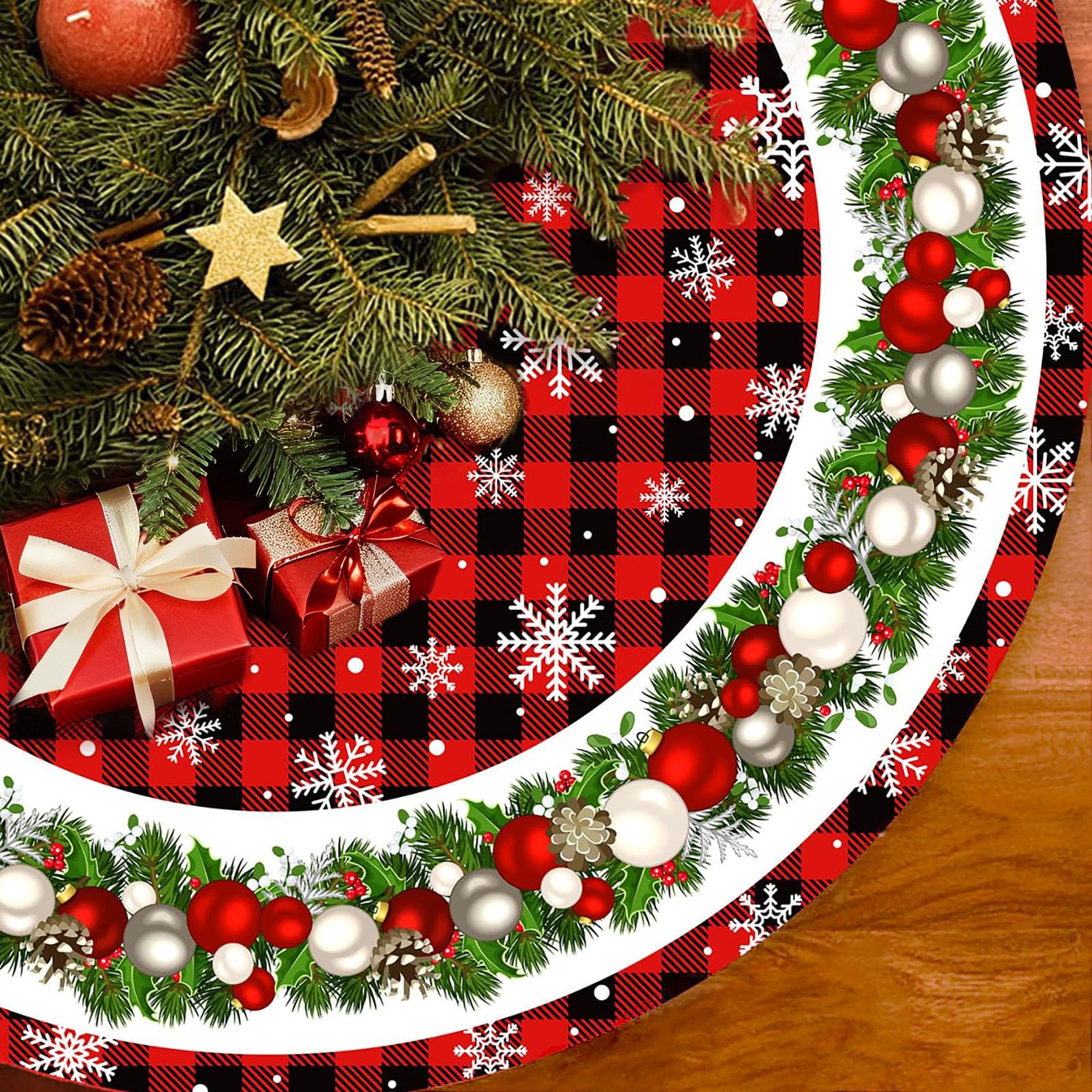 Weihnachtsbaum Decke Rock, 120cm/ 47zoll Weihnachtsbaumdecke Rund Tannenbaum Unterlage Rund Christbaumdecke Christbaumständer Teppich Baumdecke für Weihnachtsdeko Urlaub Party Deko (Glocke) Küche, Haushalt & Wohnen