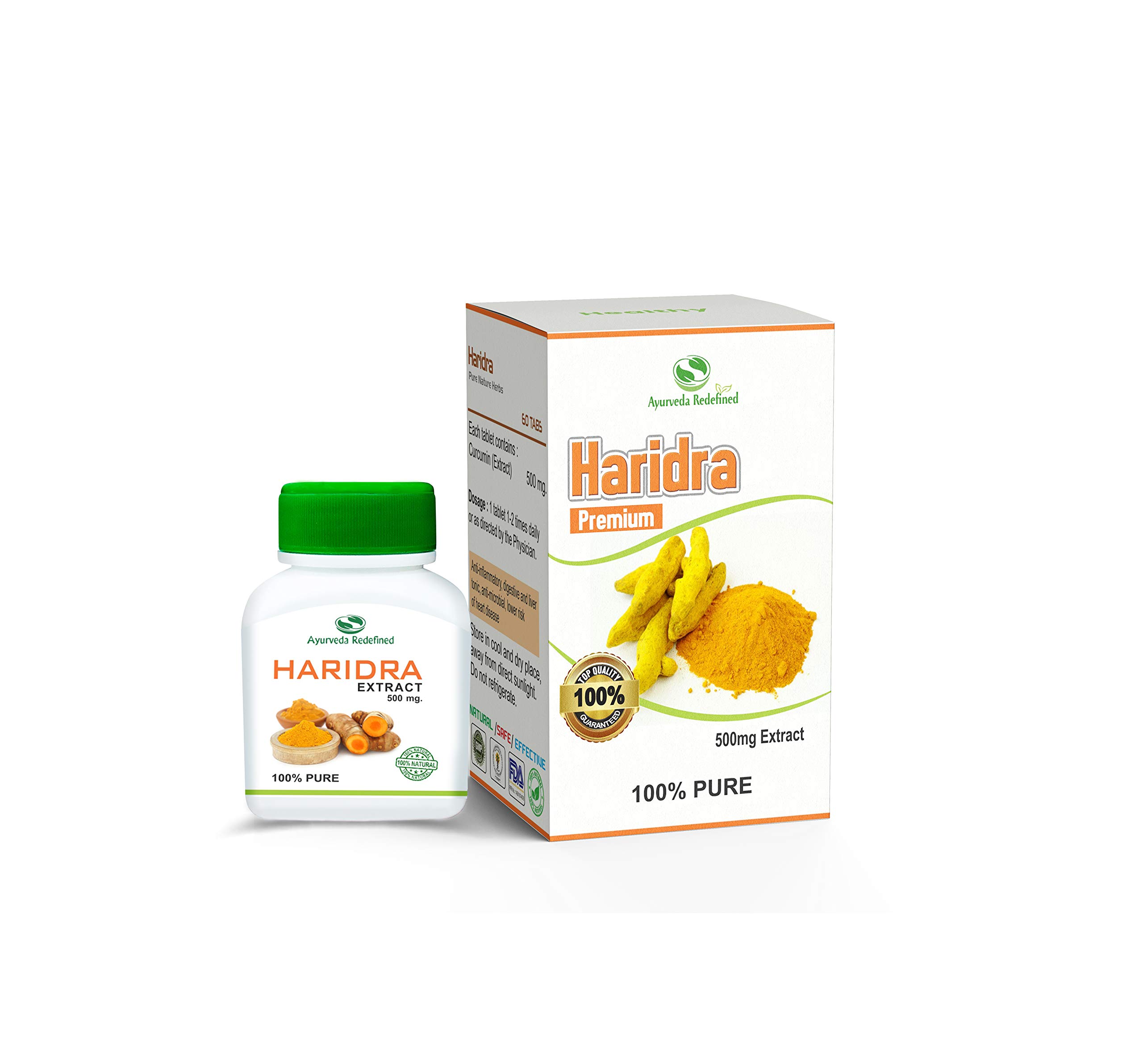 Ayurveda Redefined - Haridra (Turmeric) Tablets for Protein, Vitamin C, help for immunity 60 tab, pack of 2 Bottle