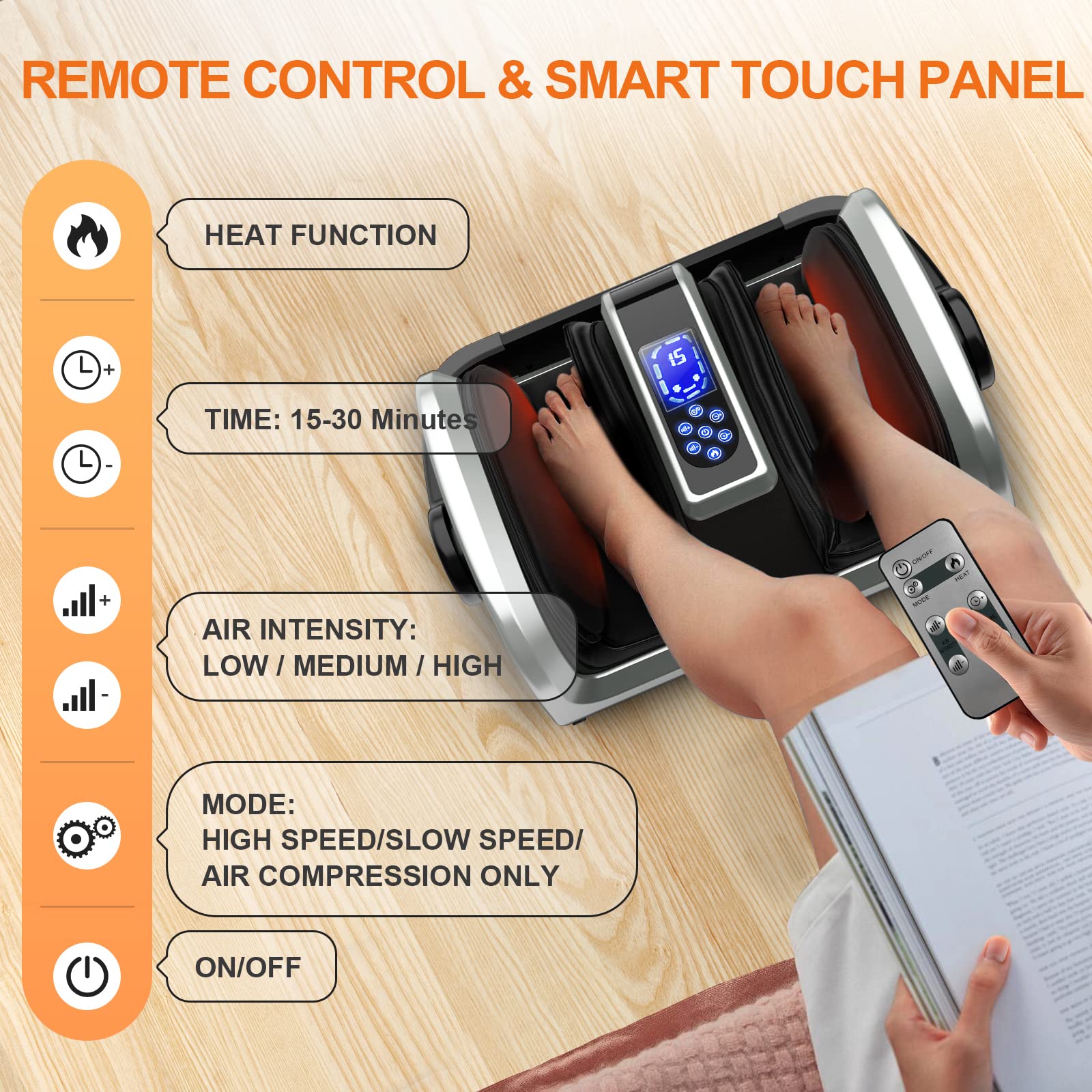 TISSCARE Shiatsu Foot Massager Machine w/ 8 Air Bags, Remote Heat for Plantar Fasciitis & Neuropathy, Deep Kneading Calf Massage, Leg Massager, Promote Blood Circulation & Pain Relief