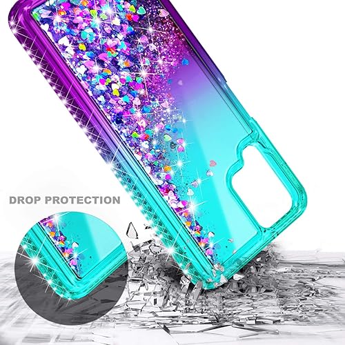 Miniatura 3 de NZND Funda para Samsung Galaxy A42 5G con protector de pantalla de vidrio templado (cobertura máxima), purpurina brillante que fluye líquido,