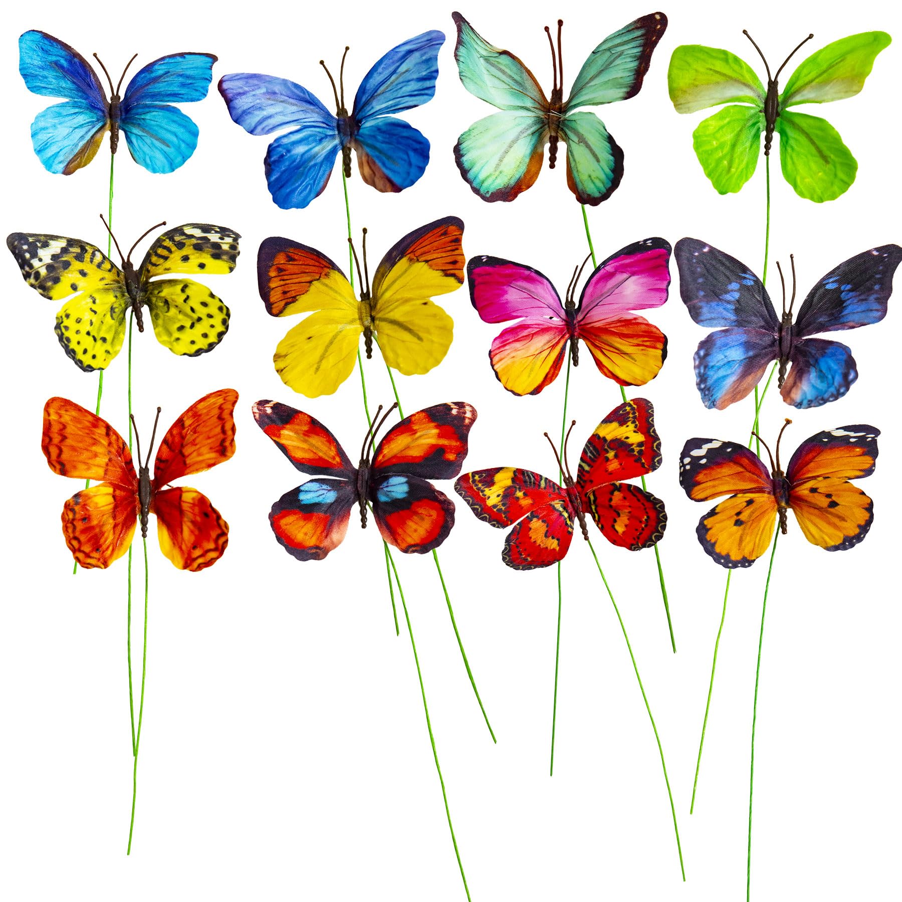 YCHTEWY-Decorative Butterfly Clips, 3D Artificial Silk Butterflies, Multicolor, 12-Pack, Home and Floral Decor (B Wire)