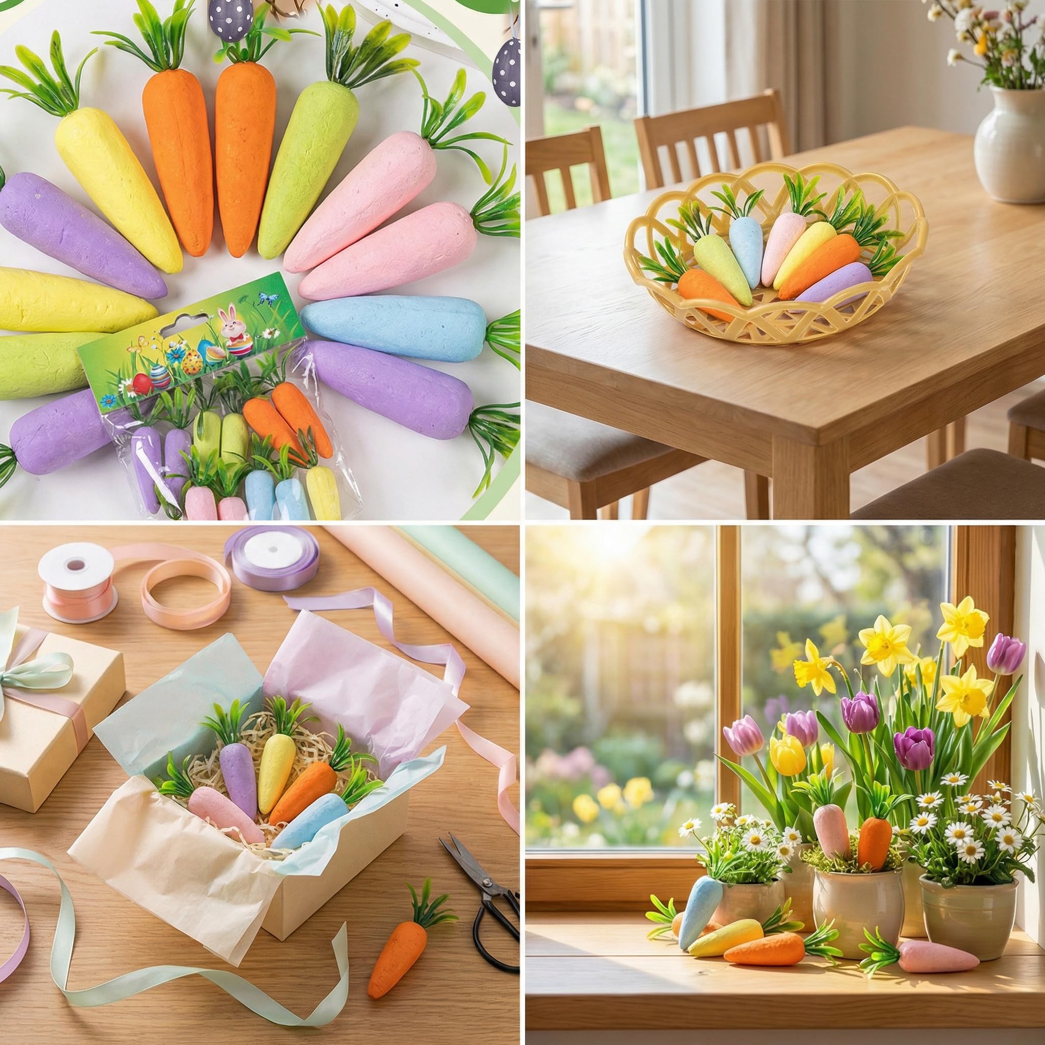12 pièces Mini Carottes en Plastique, Décoration de Carotte en Mousse, Décorations de Carottes, Simulation de Carottes, Décorations de Pâques (Couleur Macron)