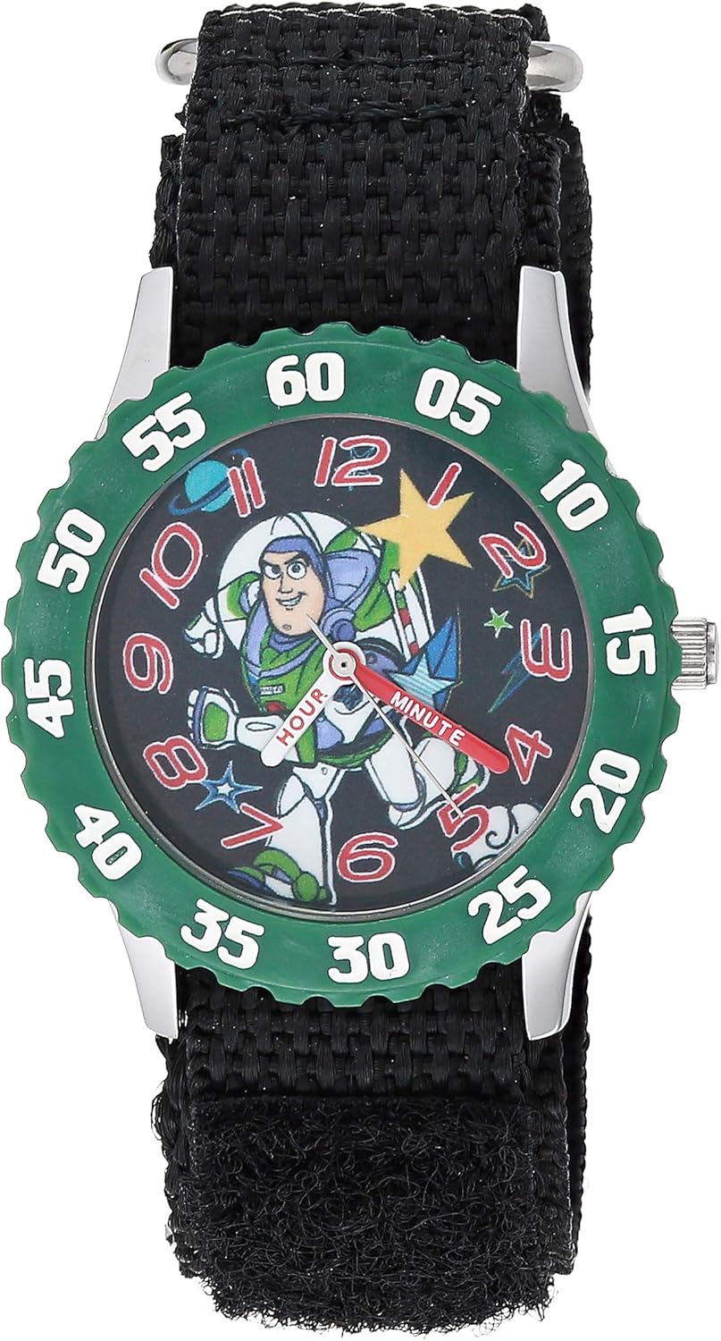 Disney Toy Story Kids' Bezel Stainless Steel Time Teacher Analog Nylon Strap Watch