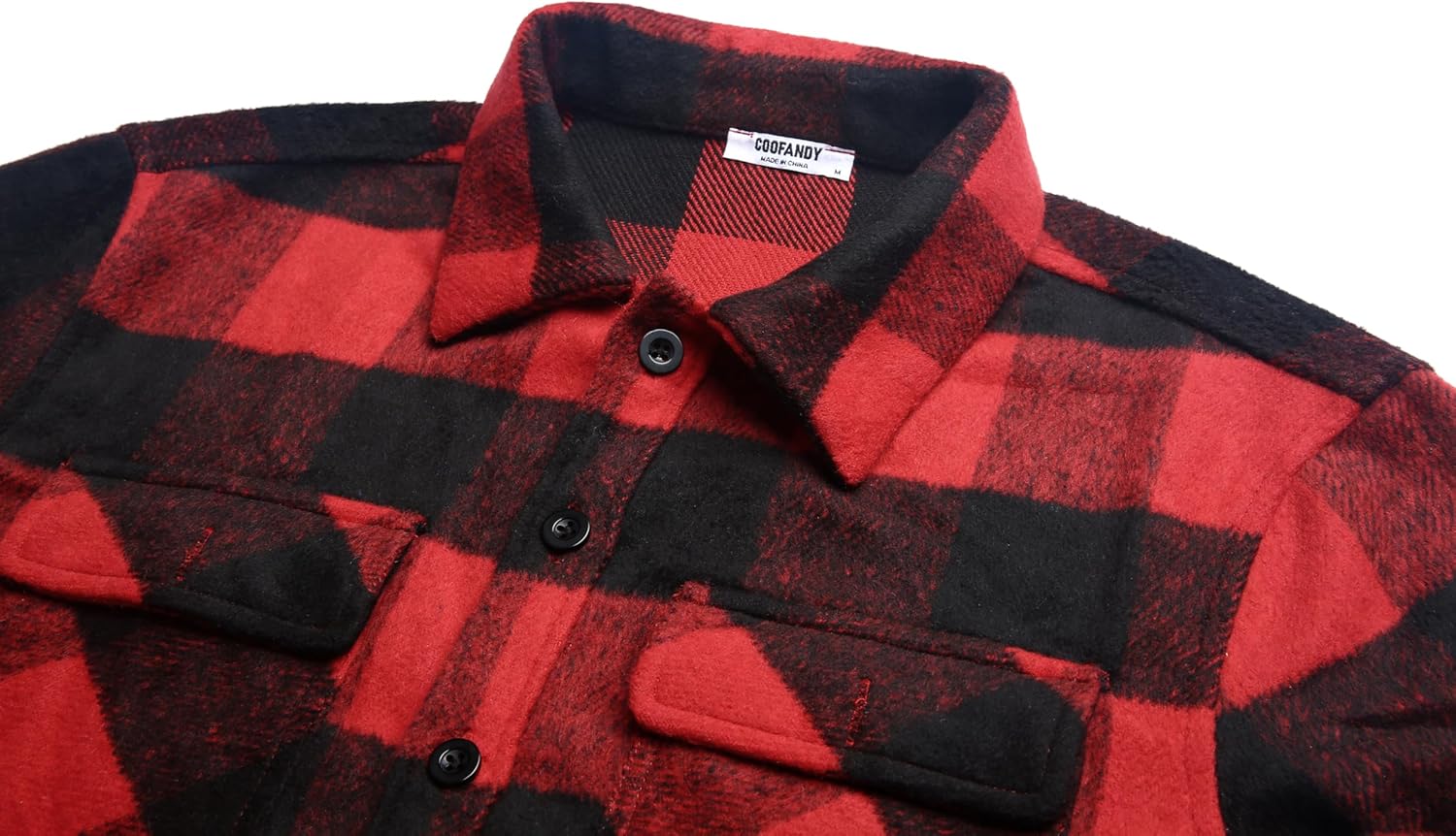 COOFANDY Men's Flannel Jacket Fleece Shacket Plaid Shirt Jackets Warm Thick Long Sleeve Button Down Fall Outwear - Image 7