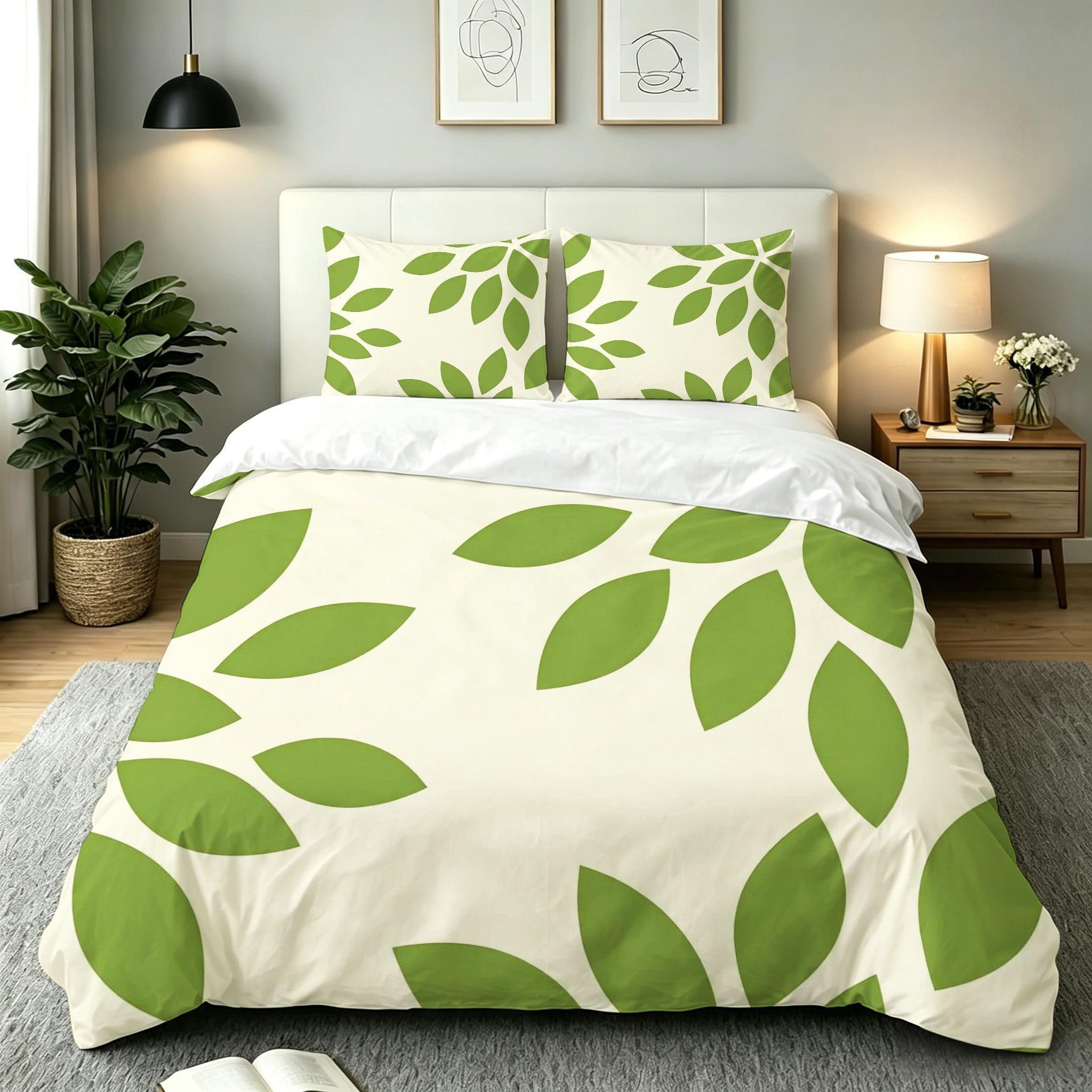 Copripiumino Matrimoniale Foglie Verdi 260x240, AW7290 | Traspiranti Durevoli Microfibra, per Tutta la Famiglia, Matrimoniale, per Tutte le Stagioni, con 2 Federe 50x80 cm