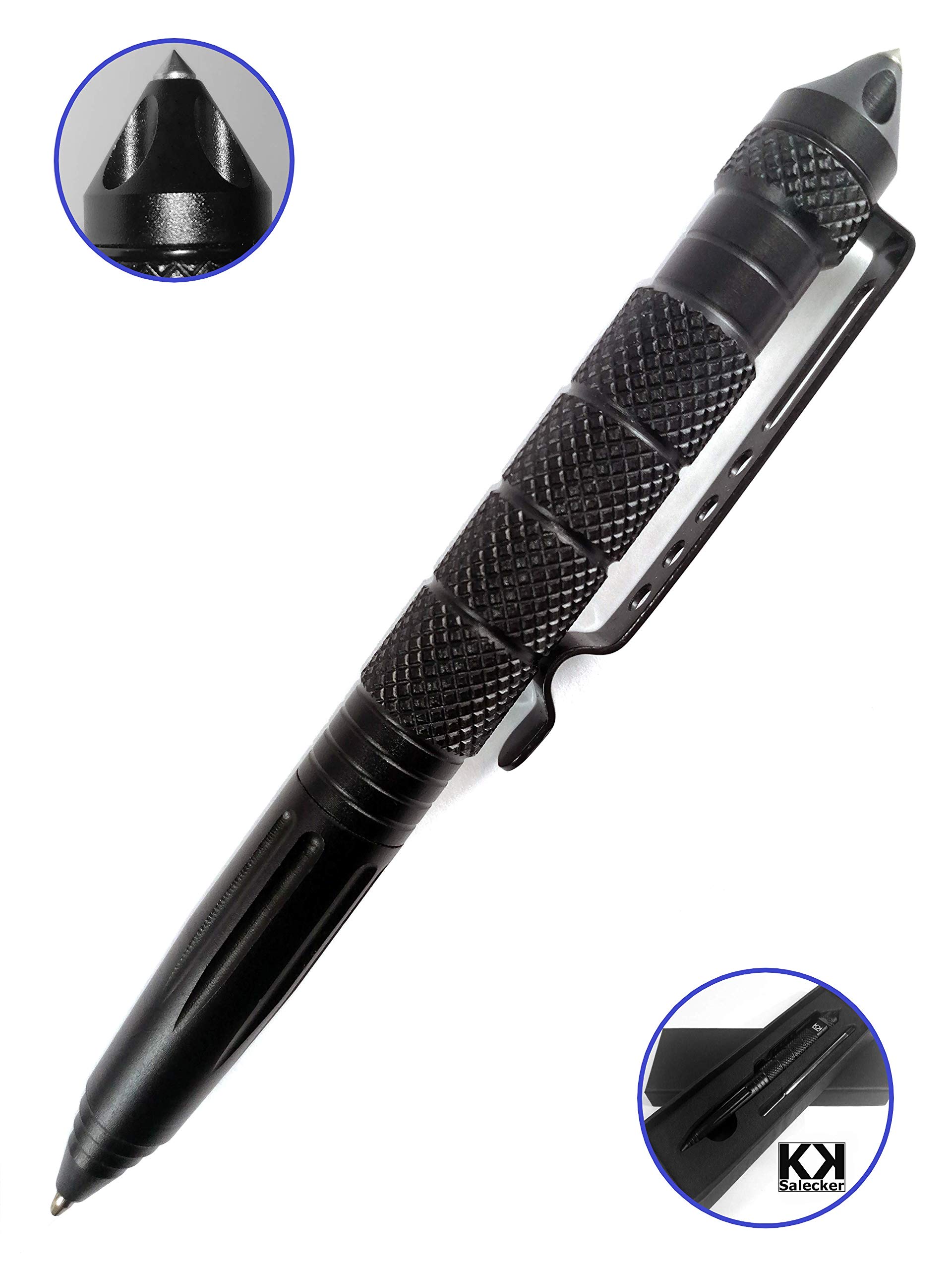 Tactical Pen - Taktischer Kugelschreiber - mit Glasbrecher und Selbstverteidigungs-Tool Kubotan - Multifunktional - EDC - Schwarz