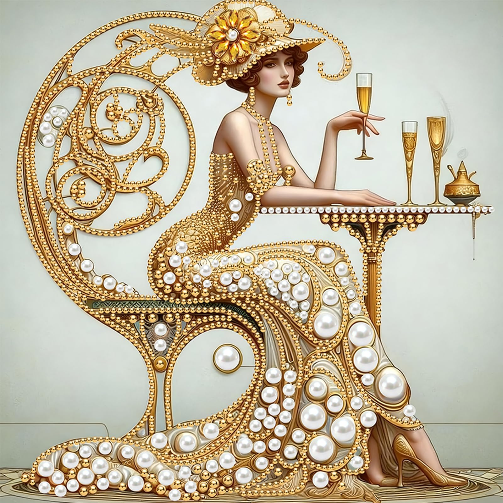 Champagne Beauty 5D DIY Partial Drill Diamond Painting Kit 30x30cm