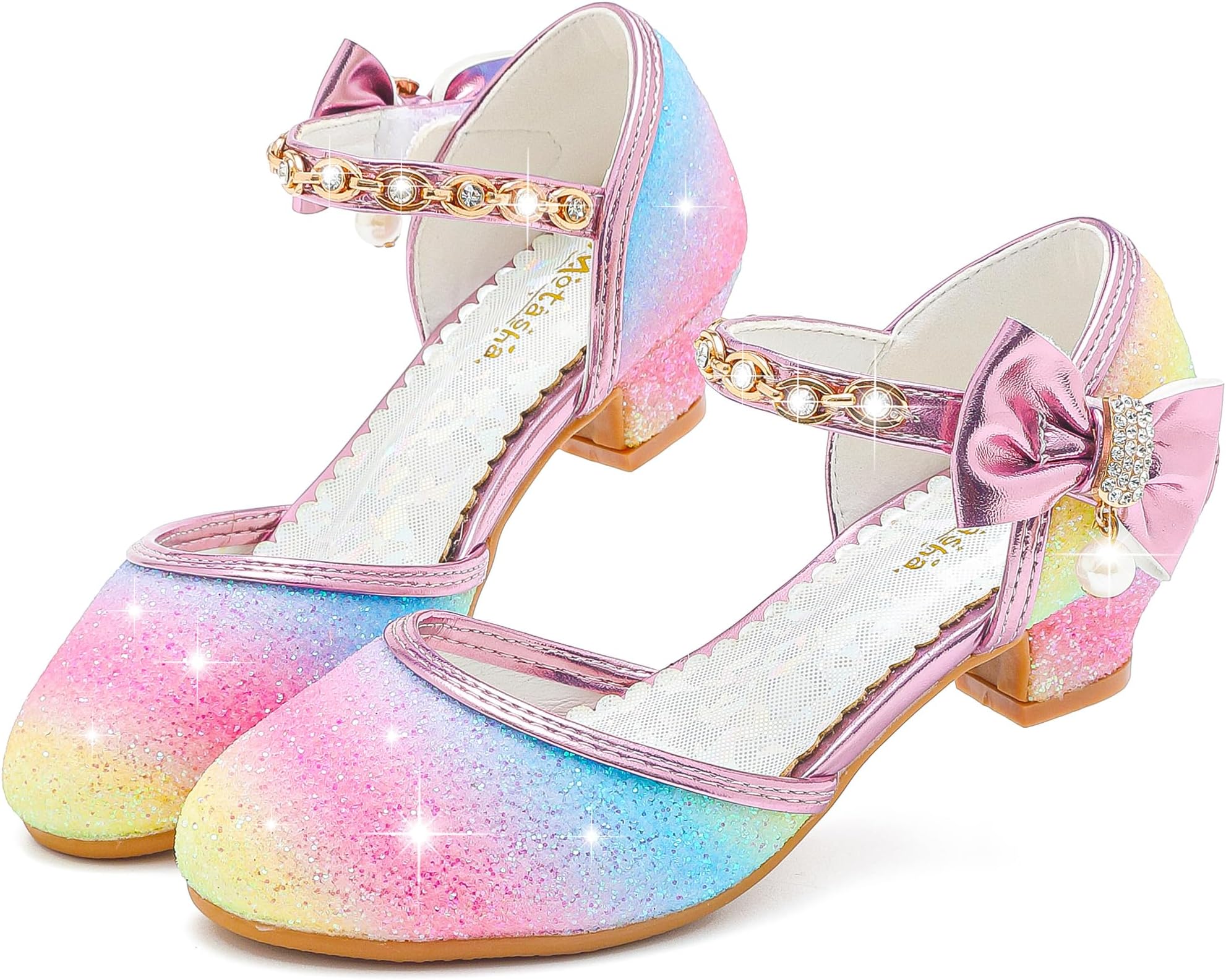 Motasha Girls Sandals Glitter Low-heeled Pu Flower Girl Shoes For Wedding Toddler Little Kid Big Kid