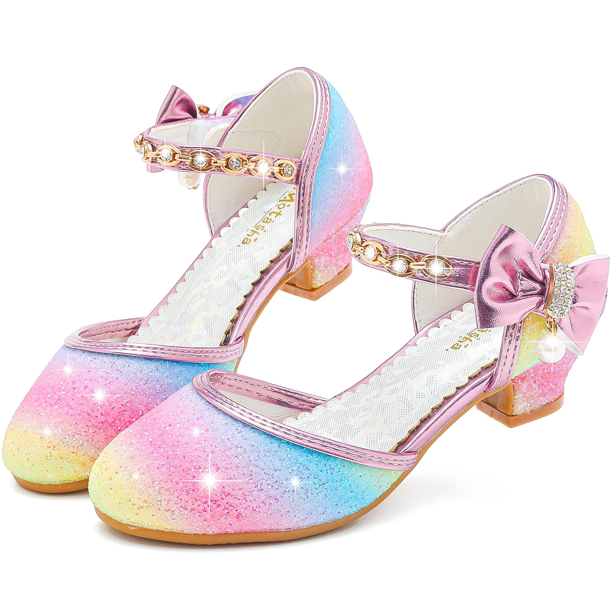 MotashaGirls Sandals Glitter Low-heeled Pu Flower Girl Shoes For Wedding Toddler Little Kid Big Kid