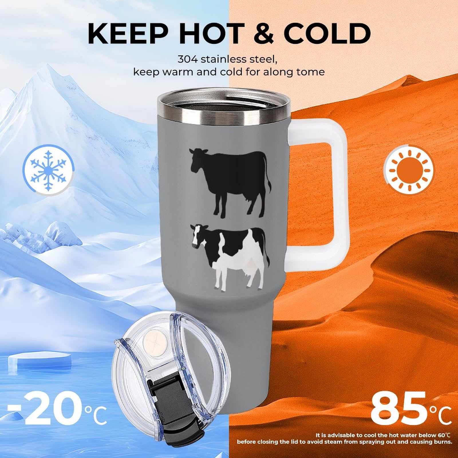 Amazon｜牛のシルエット 牛柄 タンブラー 蓋付き 車用コップ 魔法瓶