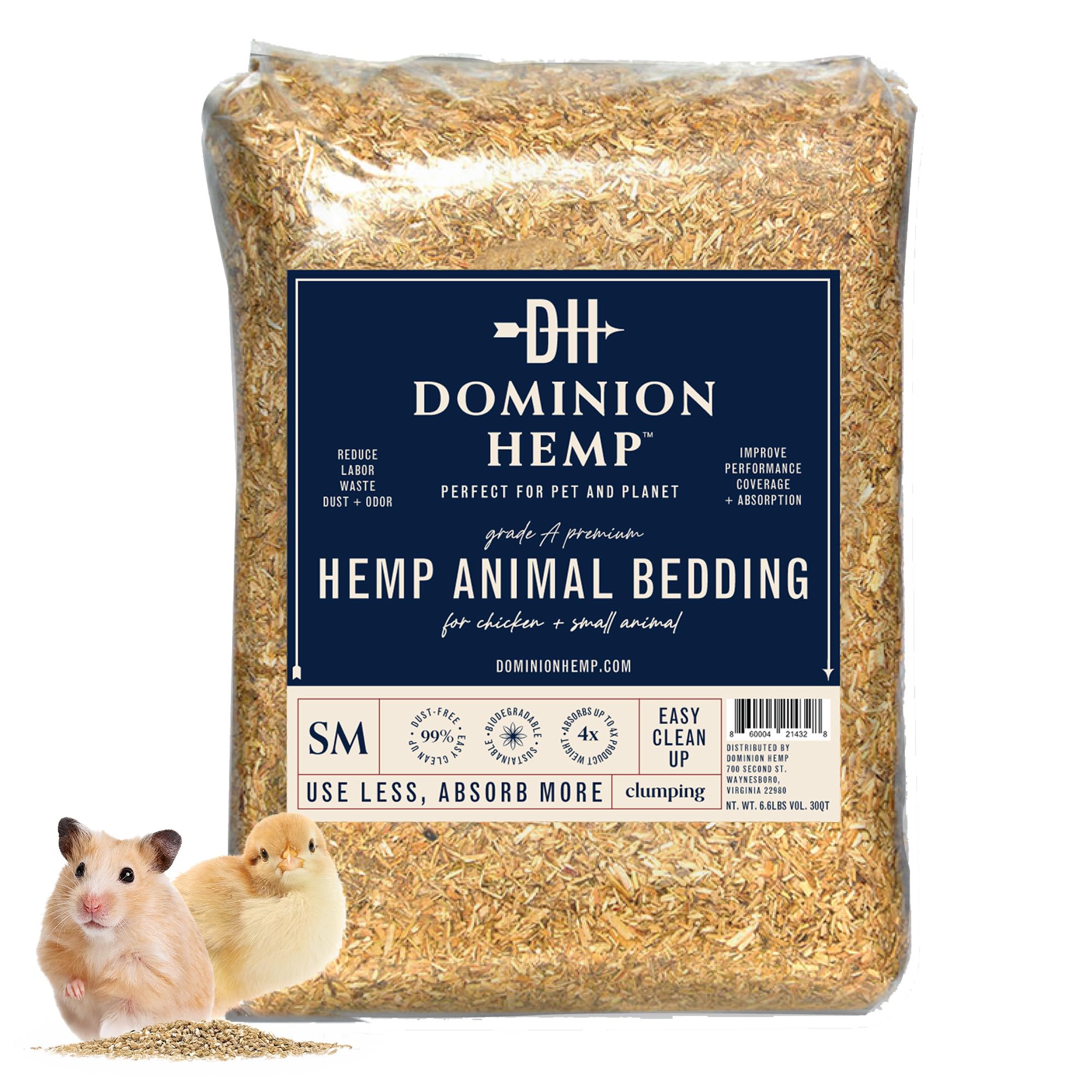 Premium Hemp Bedding for Chicken Coops 2 Cubic Feet (57L) - USA-Grown & Processed - Nesting Boxes for Chickens, Rabbits, Guinea Pigs, Hamsters, Reptiles, and Brooders - 6.6 lb. - 1 Pack