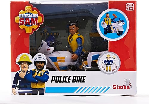Miniatura 6 de Simba 109251092002 Fireman Sam Police Motorcycle Plus Articulado Malcolm Figura de acción le Pompier, multicolor