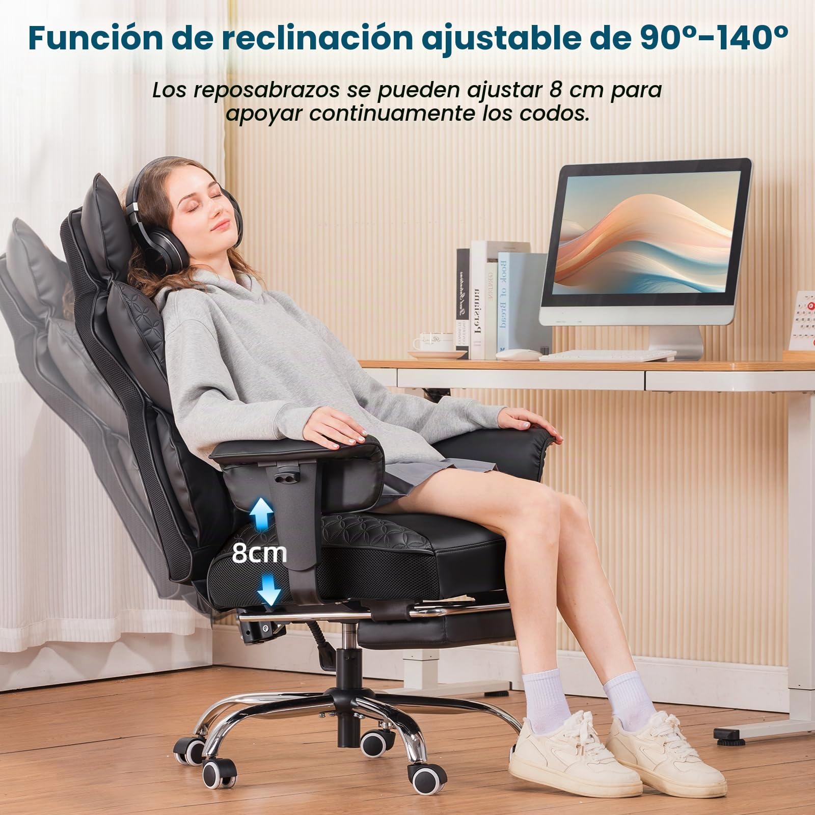 COMHOMA - Silla de oficina de 150 kg, silla de juego, sillas de juego ergonómicas con asiento ancho, silla de respaldo alto de piel, apoyabrazos ajustables, soporte lumbar con muelles ensacados