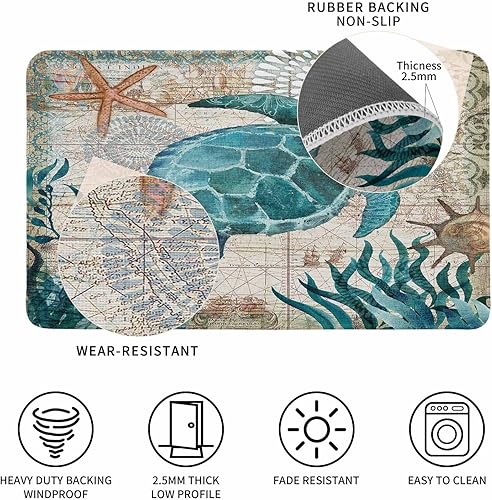 Vista 650 de Tapete de Feliz Navidad, tapete antideslizante para puerta delantera, baño, cocina, dormitorio, patio, entrada, 16 x 24 pulgadas, rojo, negro y verde