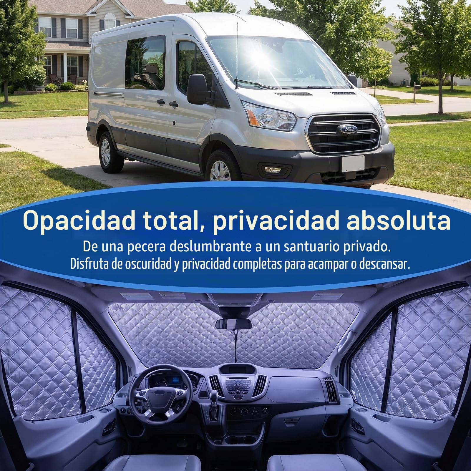 Parasoles Interiores para Parabrisas para F-ORD Transit Custom 2012-2024, 3 Piezas Espesado Cubierta De Parasol Automóvil Protección Solar Impermeable Juego De Protector De Parabrisas