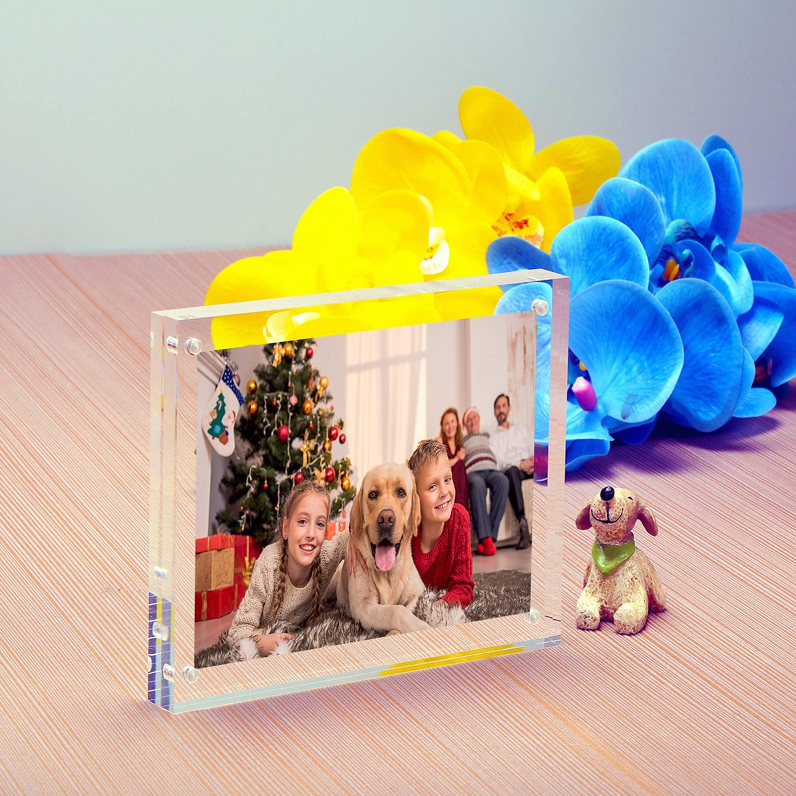  NIUBEE 5x5 Picture Frames, Clear Acrylic Photo Frame with Gift  Box Package, 20% Thicker Blocks Magnetic Desktop Card Display