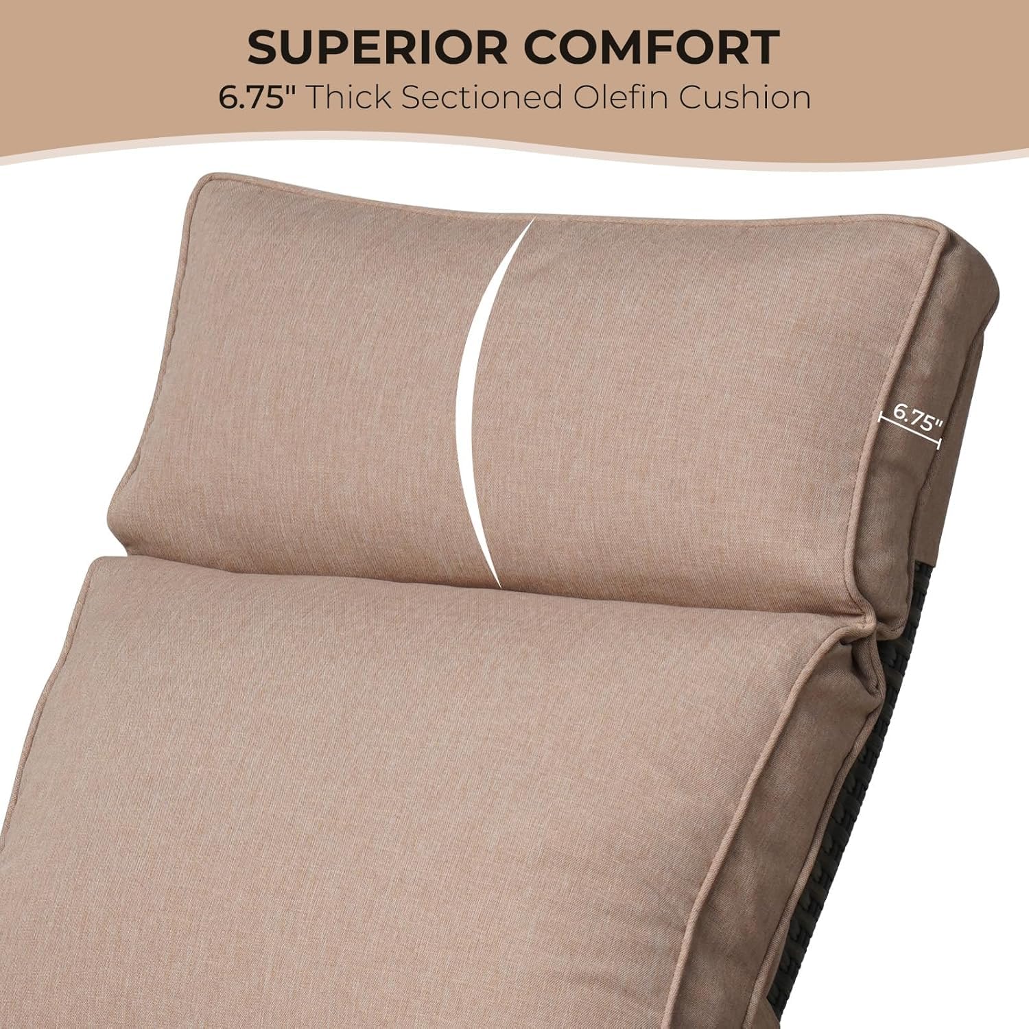 Grand patio Relaxliege Liegesessel mit Sitzkissen Armlehnensessel Verstellbare Rückenlehne Rattan Sonnenliege für Innen, Außeneinsatz, Khaki Sitzkissen & Dunkelbraun
