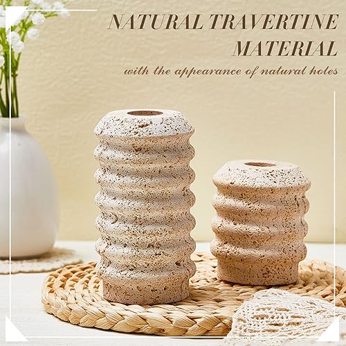 Miniatura 3 de 4 portavelas de piedra de travertino natural de 04 pulgadas de grosor portavelas de mármol moderno para bodas cenas velas velas para velas de 34