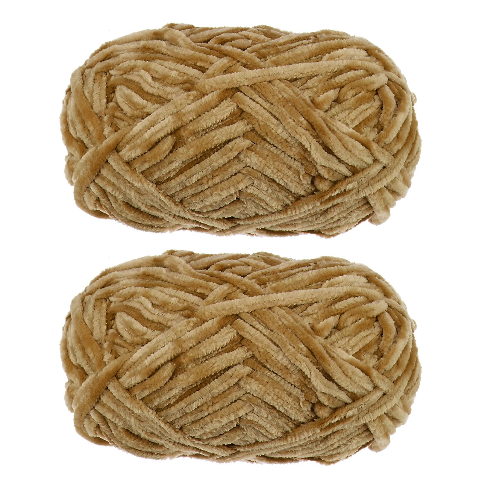 uxcell 2Skeins Velvet Chenille Yarn 2x100g/7.1oz 174 Yards Total Length #6 Super Bulky Polyester Soft Blanket for Knitting Weaving Bag Scarf Khaki
