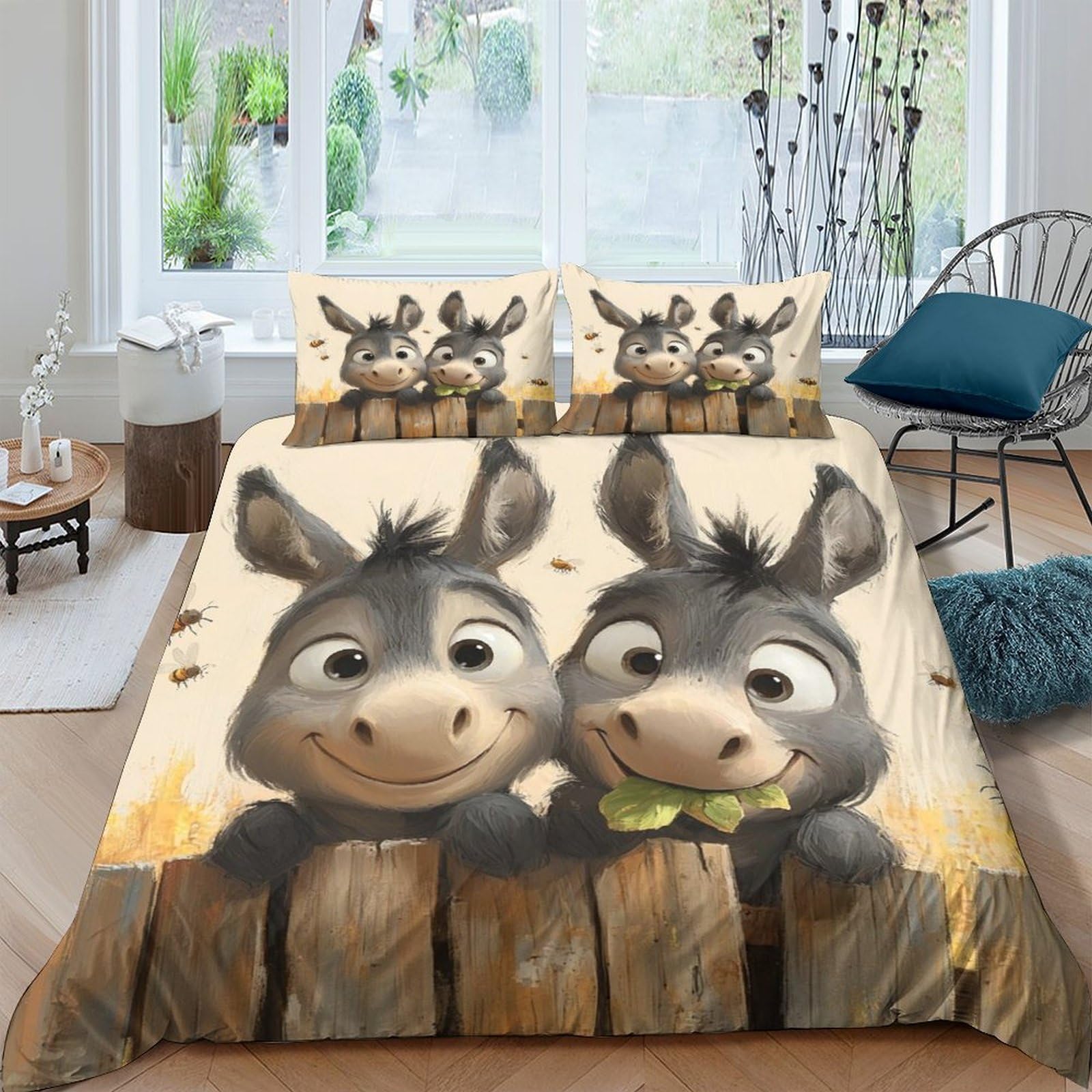 Ctjqhvkz Style-8 3D Printed Cute Donkey Cartoon Fitted Sheet Microfiber Soft Breathable Animal Bed Cover For Bedroom Dorm Mattress Decor Single（135X200cm）