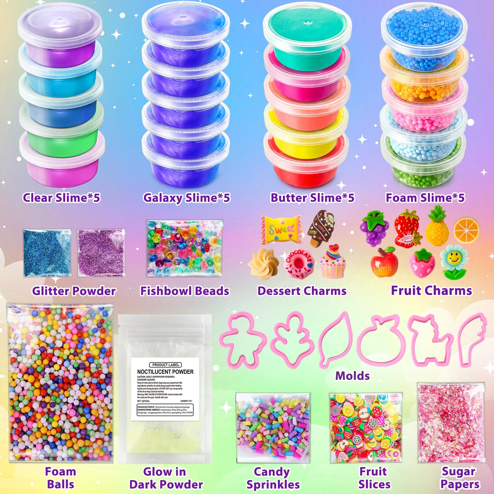 20 Pack Slime Kit for Girls & Boys, Premade Slime for Kids Ultimate DIY Party Crafts Set including 4 Types Slime of Clear - Image 2