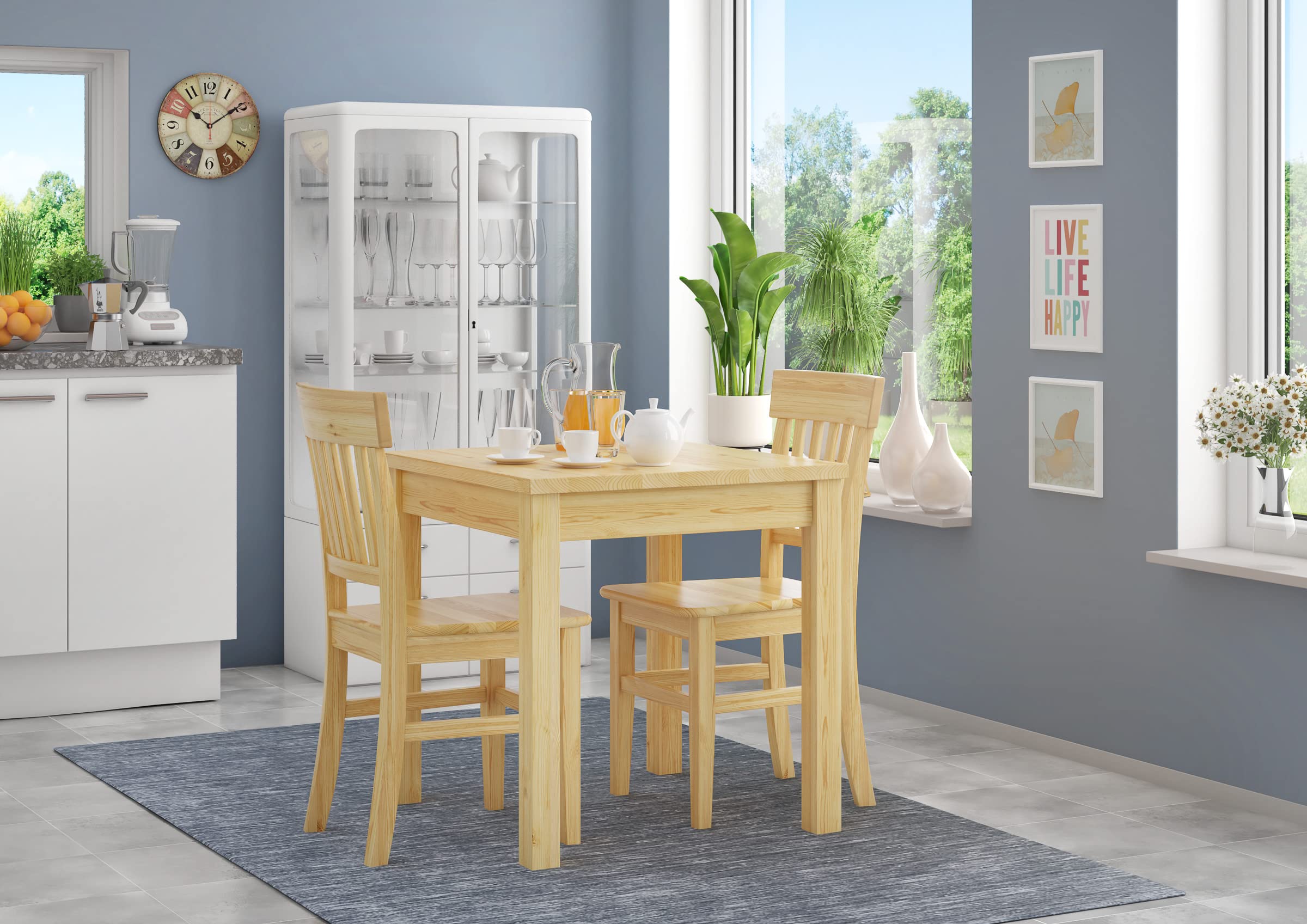 Erst-Holz Kleiner Holztisch Kiefer 75 x 75 Massivholz Beine Glatt