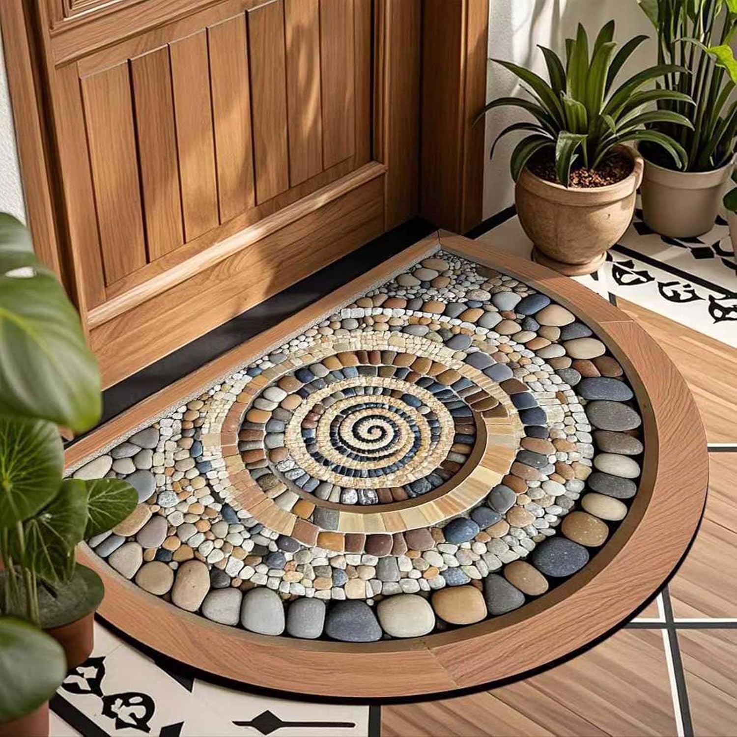 AVSMGP 3D Illusion Floor Mat, Pebbles Non-Slip Rug with Ultra Soft Surface Semicircle Low Pile Door Carpets Mat for Indoor/Outdoor Living Room Bedroom Dining Room,F,2'0"x3'0"/60x90cm