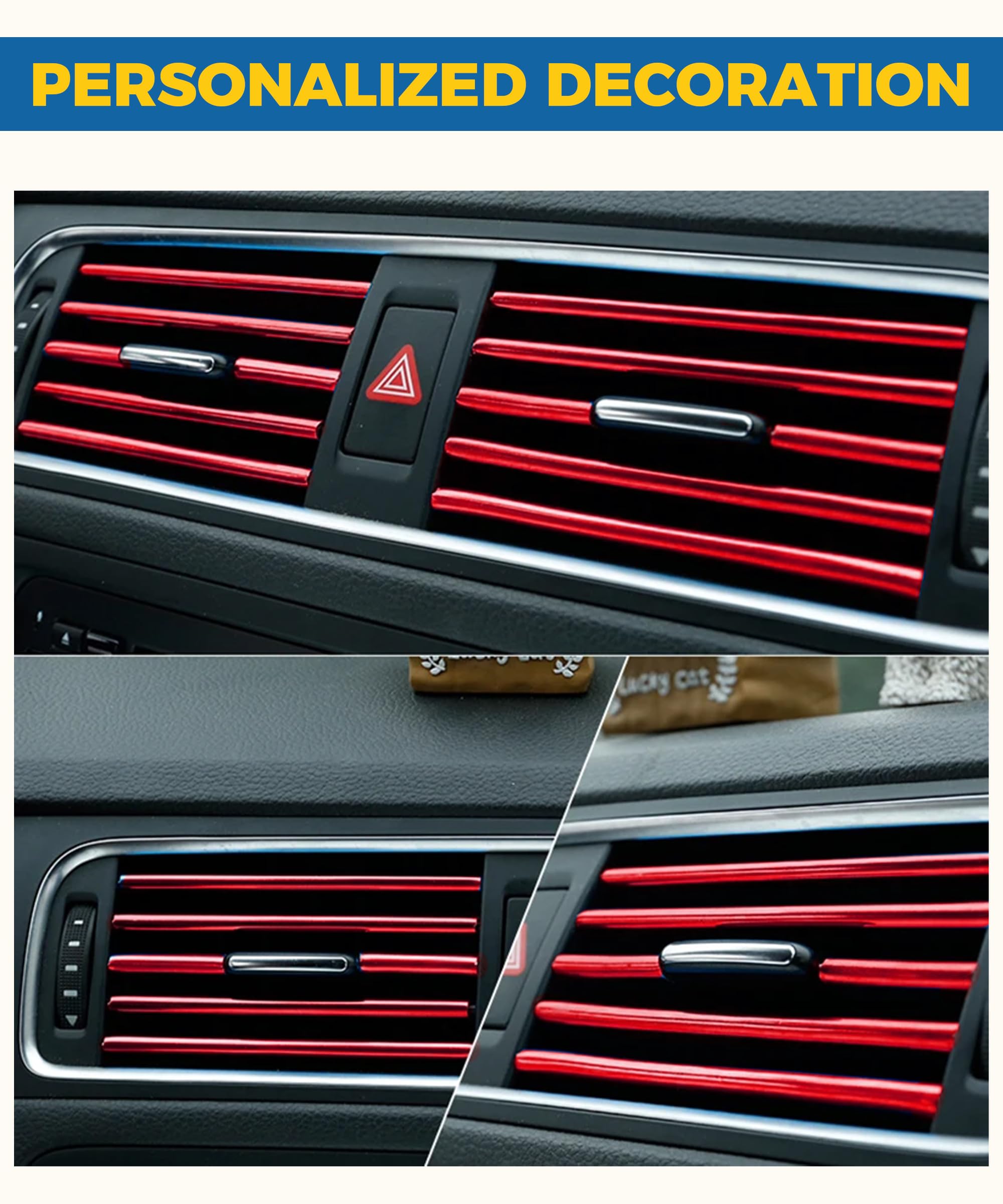 Accessoire Intérieur Voiture 20 Bandes Décoratives Bouches D'Air Voiture - PVC Rouge - Accessoire Intérieur Climatisation Amenagement Van